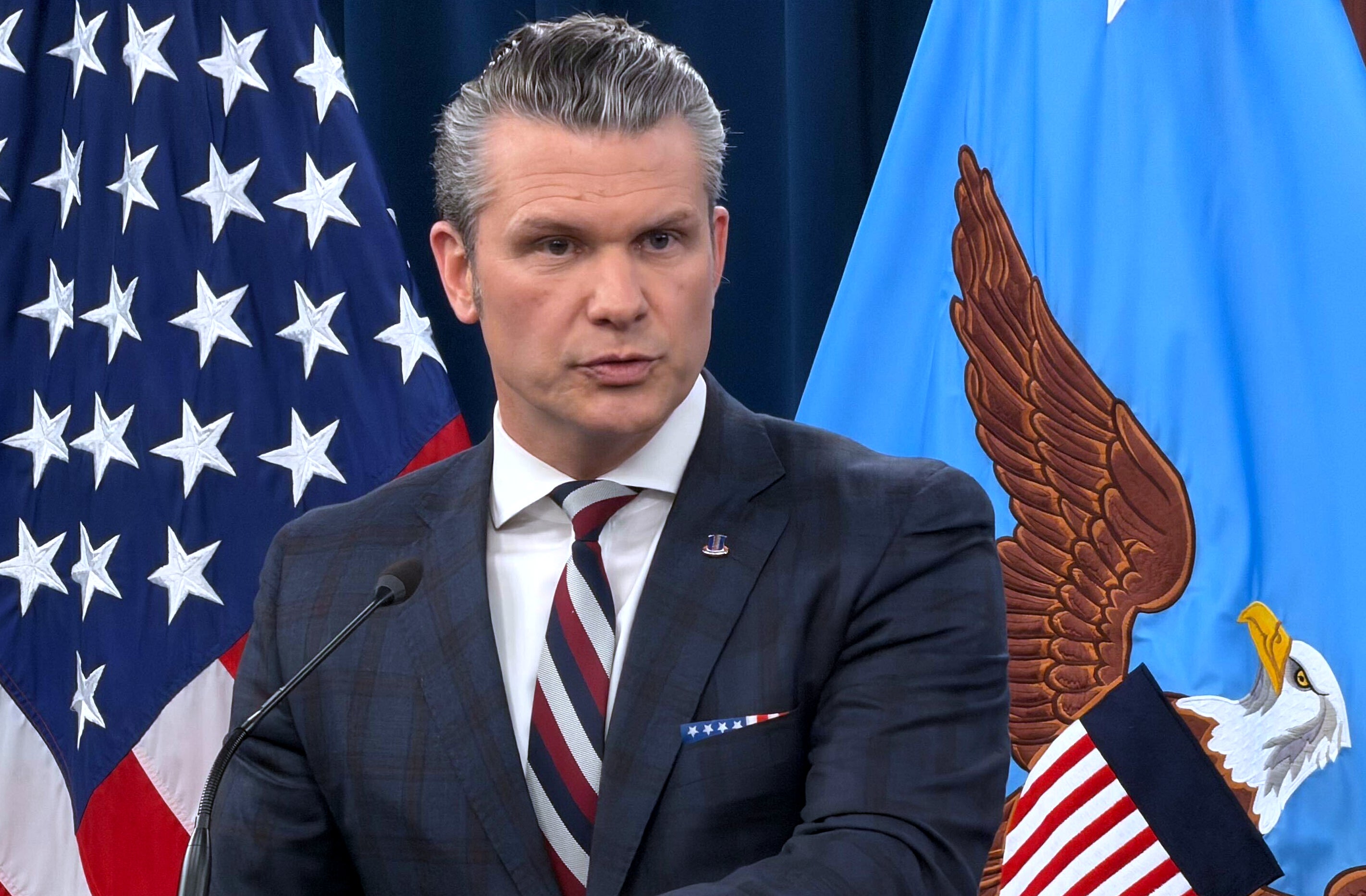 Defense Secretary Pete Hegseth speaks during a property briefing astatine nan Pentagon, Wednesday, March 4, 2026, successful Washington. (AP Photo/Konstantin Toropin)