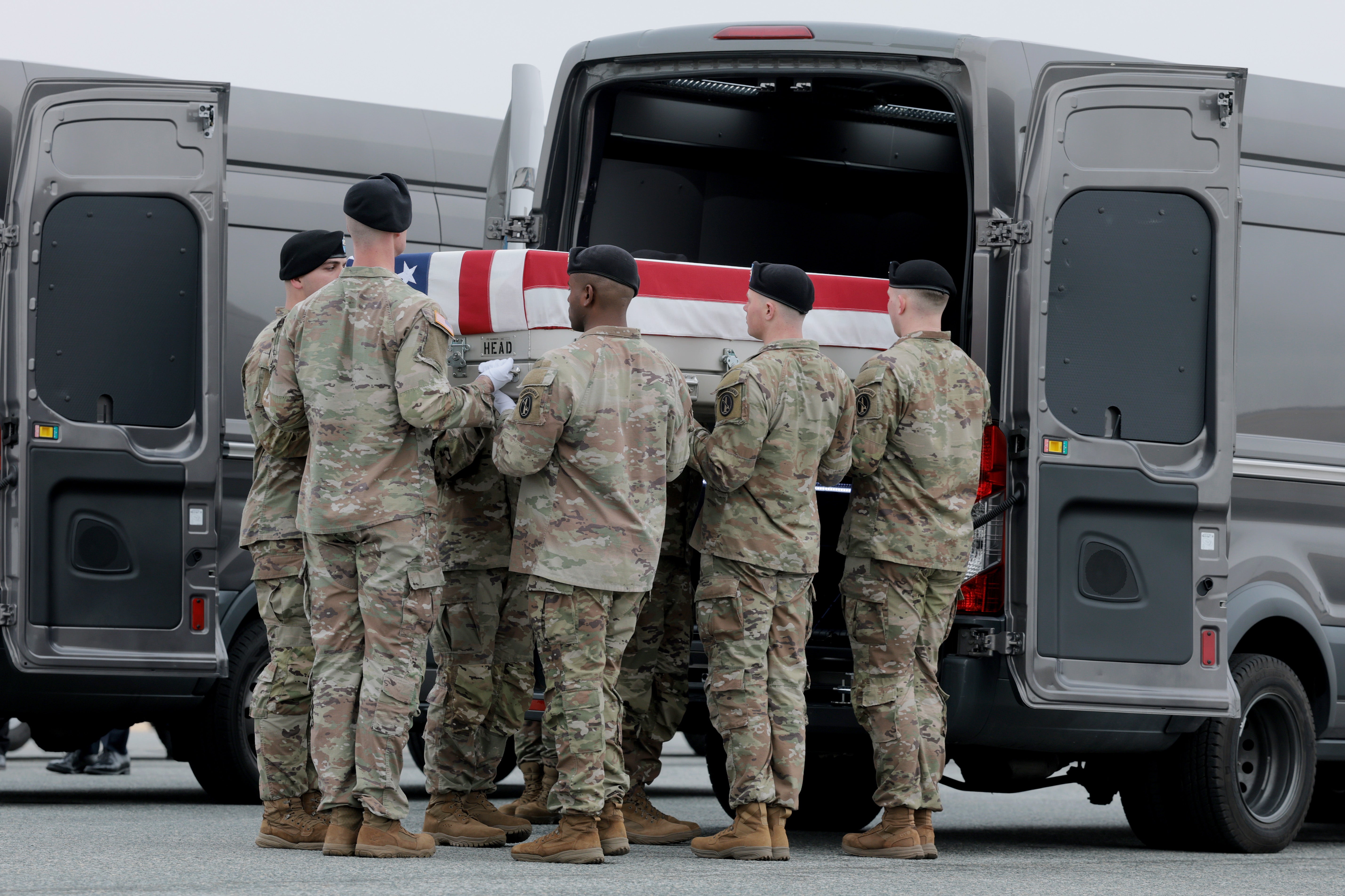 Six soldiers from nan 103rd Sustainment Command were killed successful action by an Iranian drone onslaught March 1 successful Port of Shuaiba, Kuwait during Operation Epic Fury