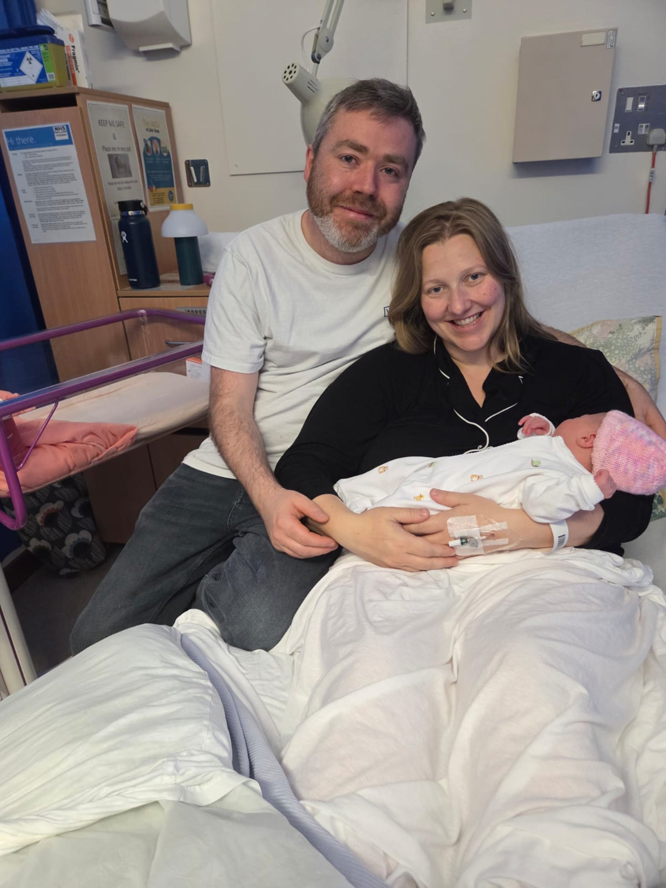 Seona and her husband Scott, with newborn Mara