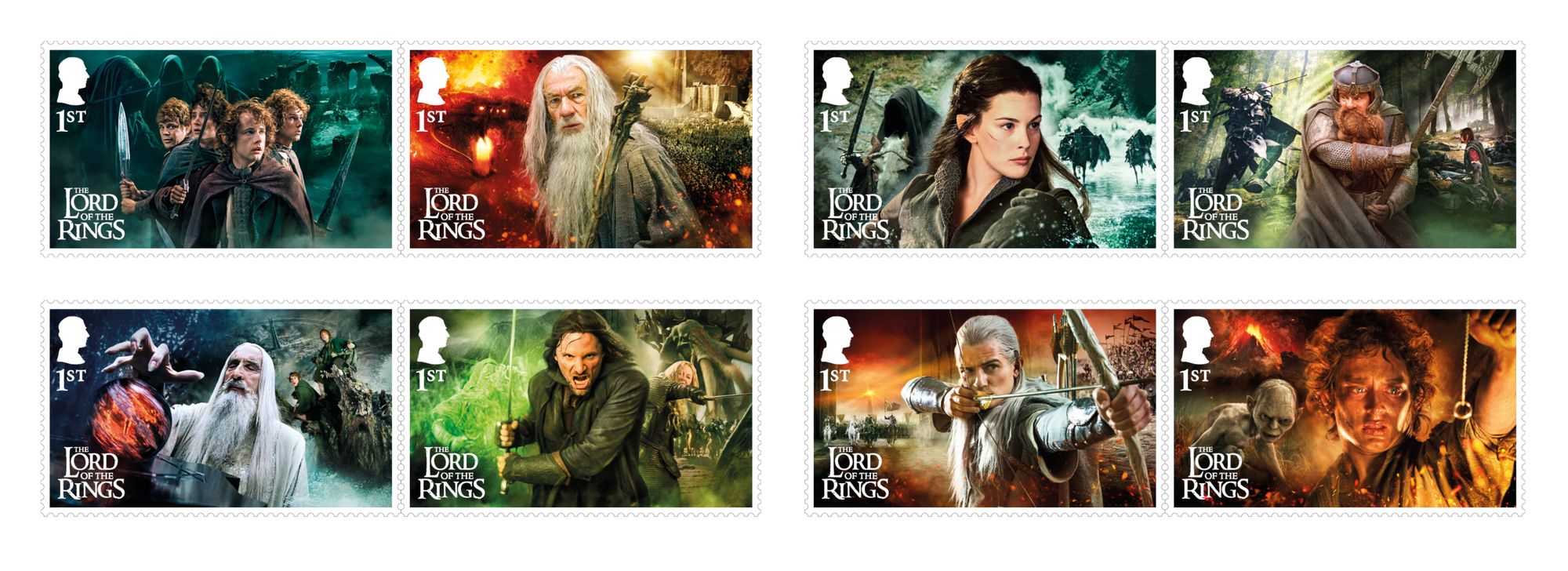 The new set of eight stamps in the main set that celebrates the 25th anniversary of 'The Lord of the Rings: The Fellowship of the Ring'