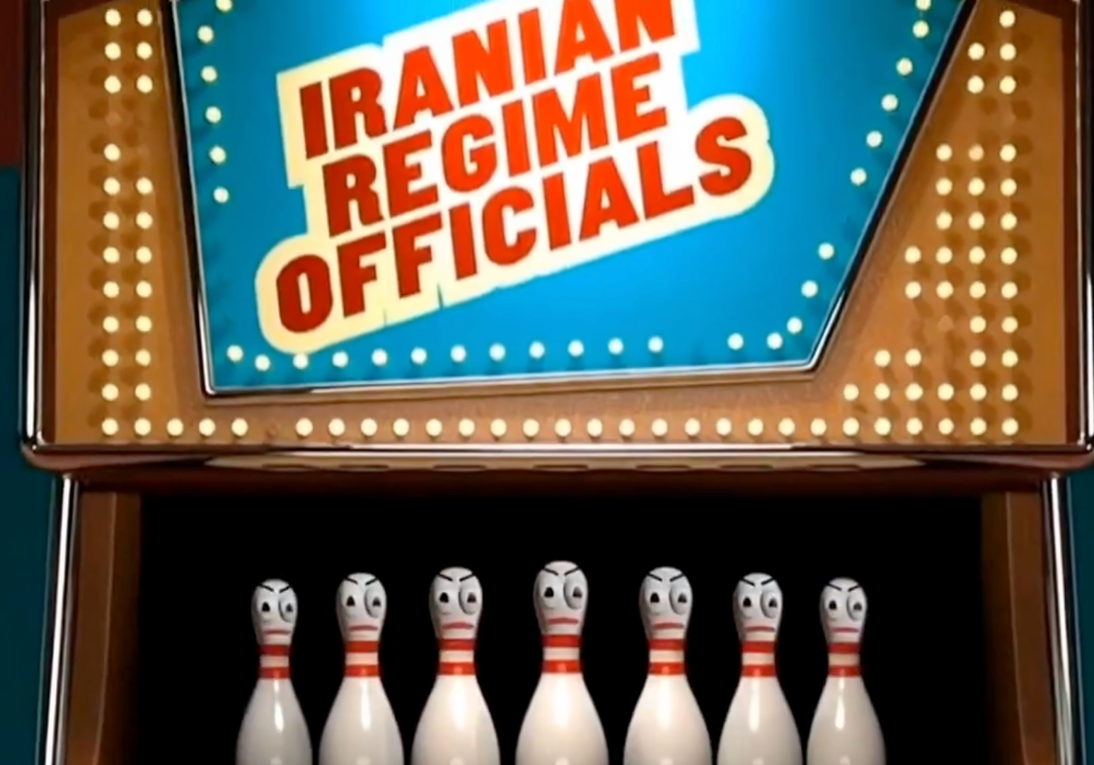 The White House posted a video depicting a bowling shot from nan Wii Sports’ bowling crippled striking pins representing Iranian officials