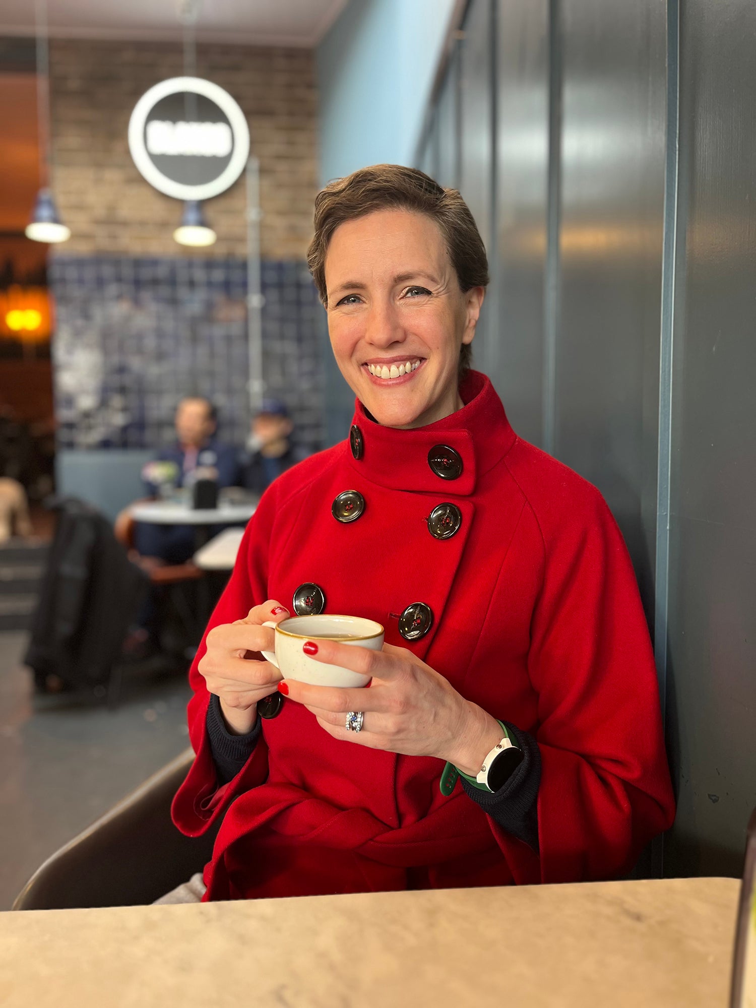 <p>Clare Berry two months after she finished treatment for breast cancer, in a photo taken by her seven-year-old daughter</p>