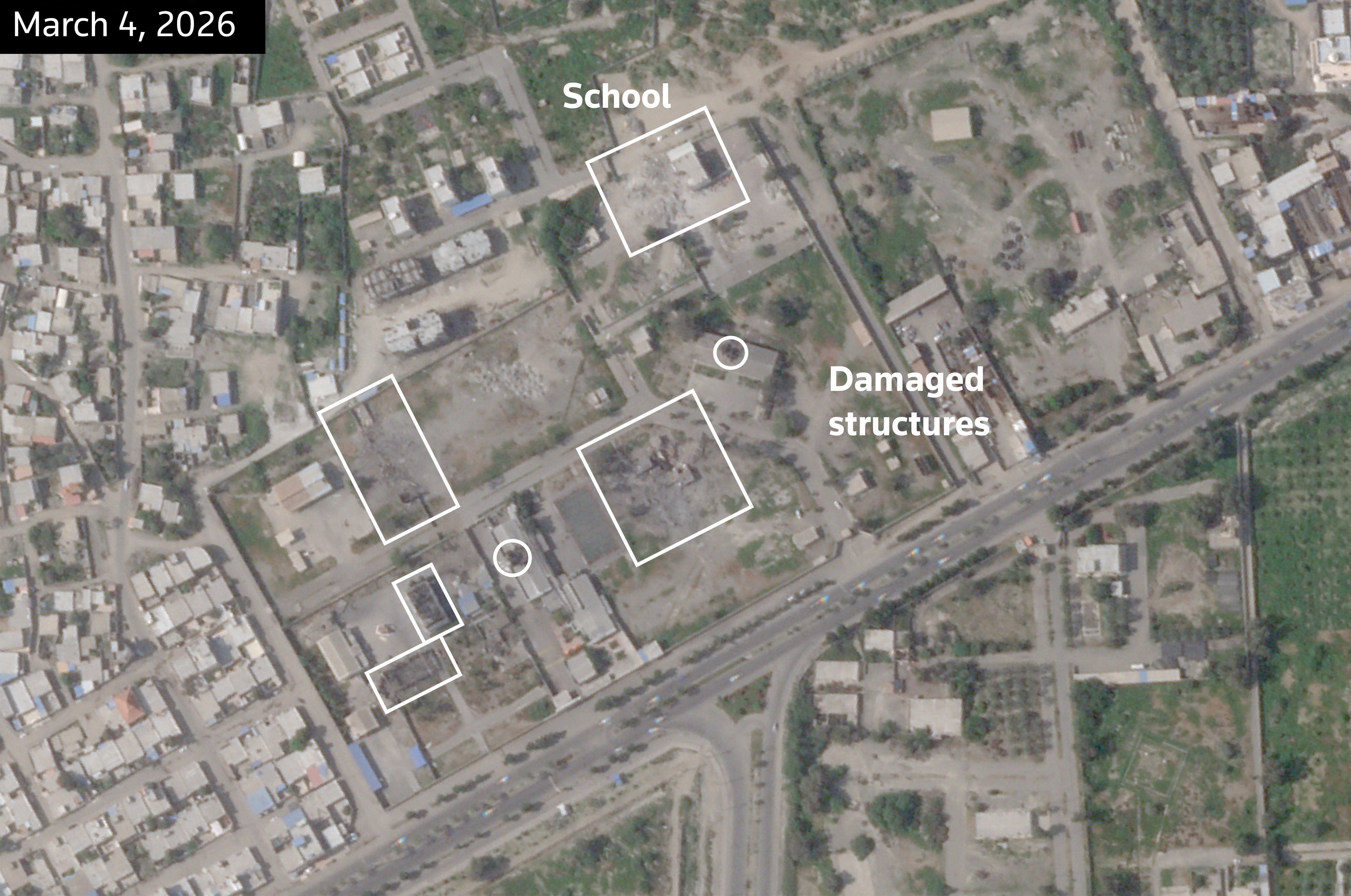 At slightest six precise strikes deed nan school’s adjacent naval compound, and a seventh appears to person straight deed nan school, according to outer imagery