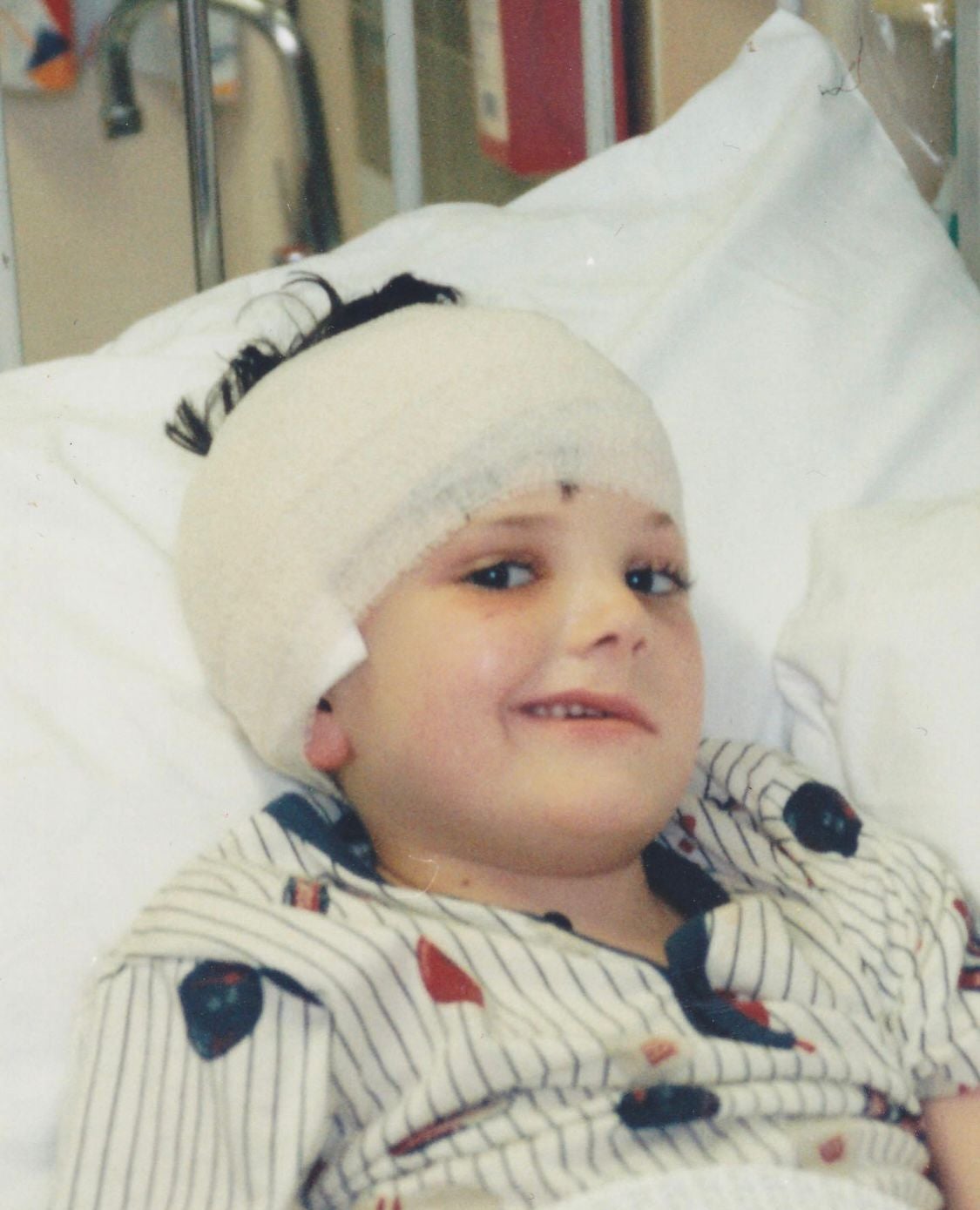 Anthony, aged six, after his brain tumour surgery