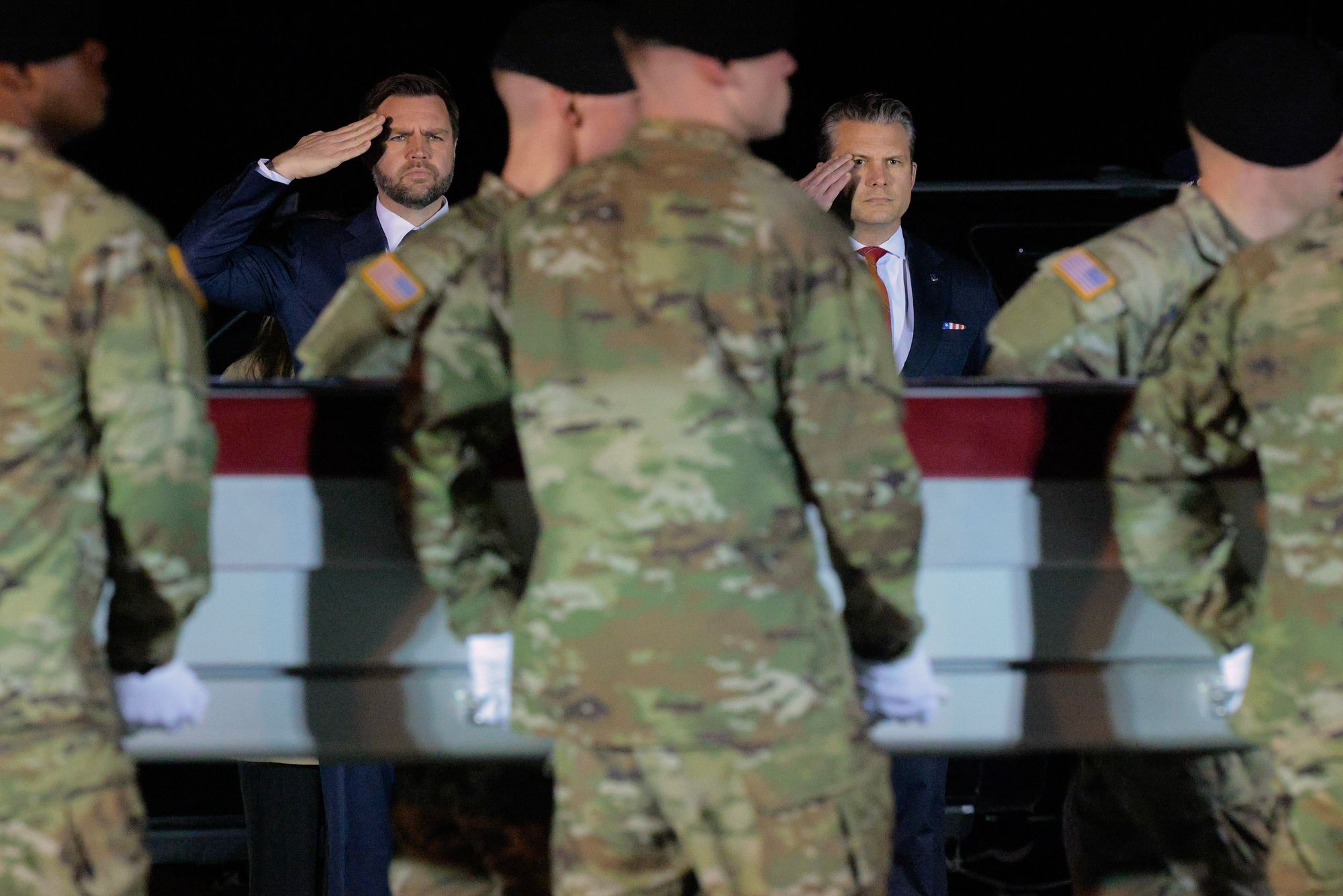 The vice president reportedly expressed interest astir US casualties successful Iran. Vance is pictured present (left) alongside Hegseth (right) attending nan transportation of nan remains of US work members killed during Operation Epic Fury