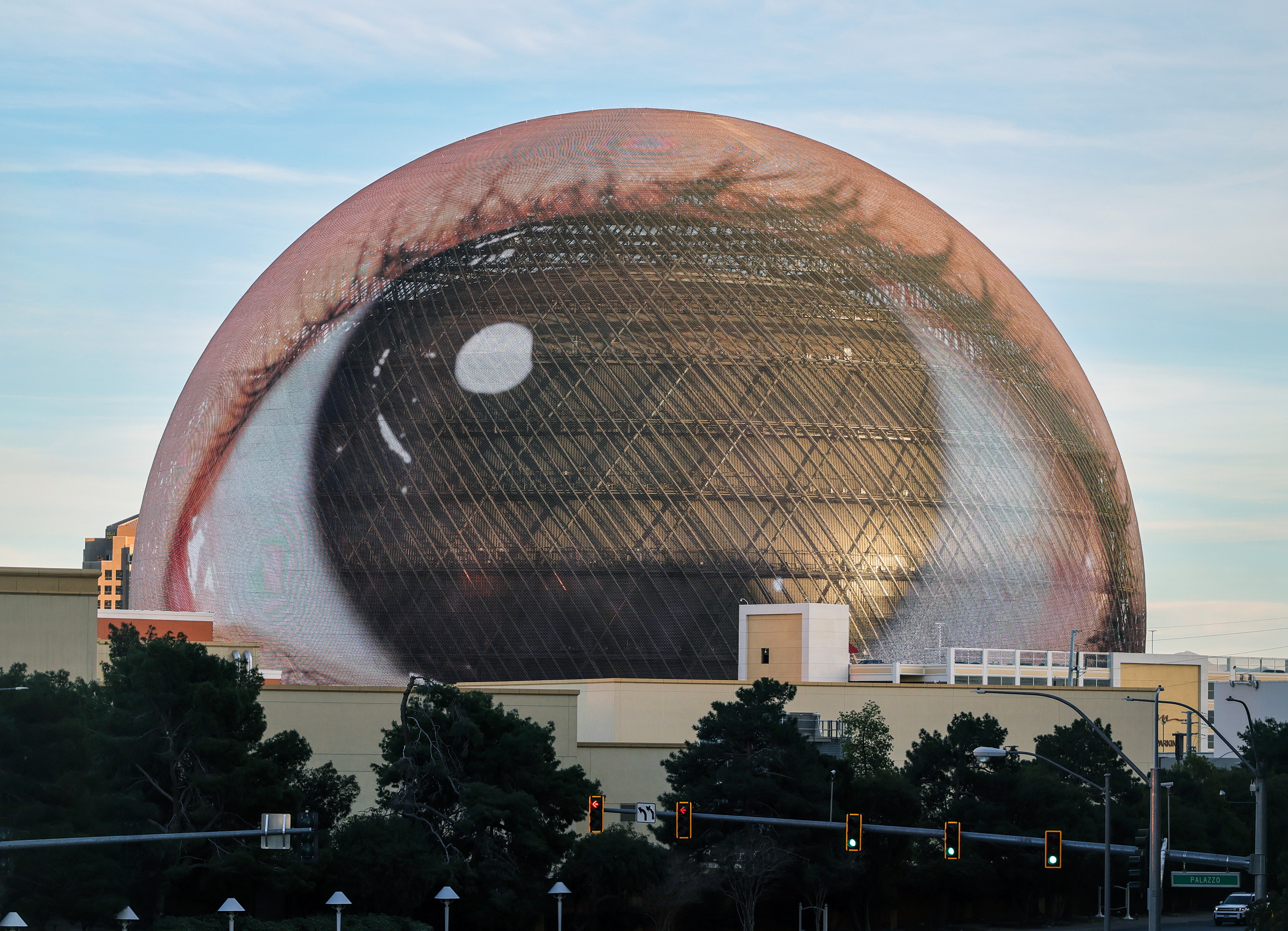 The Sphere in Las Vegas lights up with an image of an eyeball