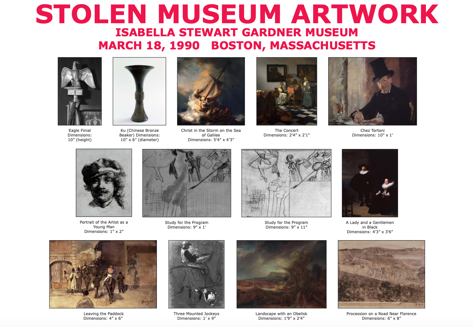 Thieves stole 13 artworks connected March 18, 1990