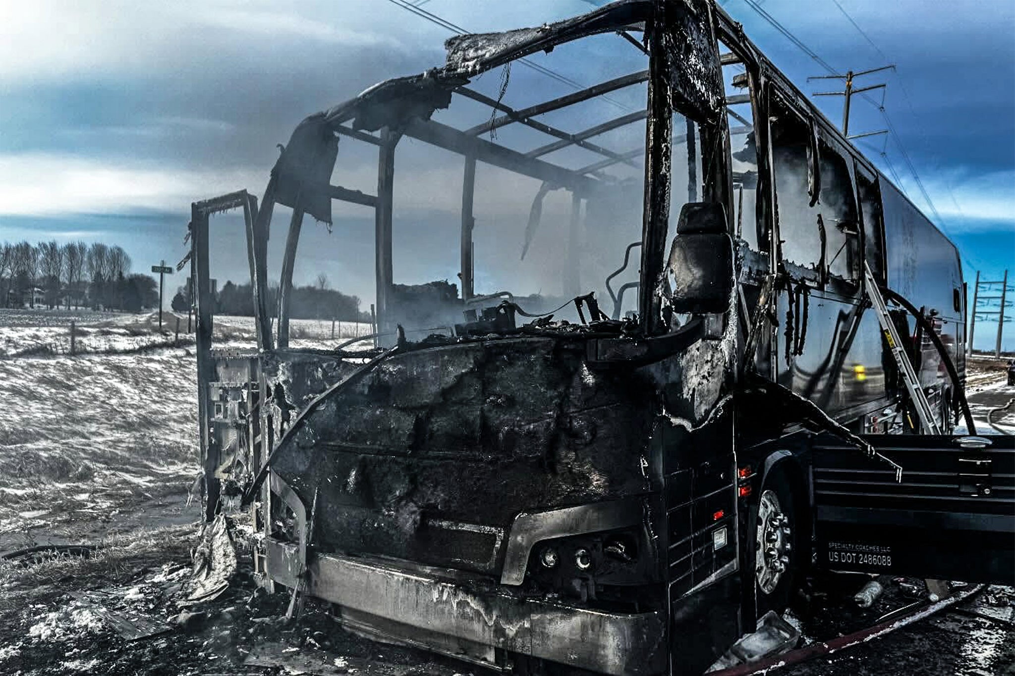 Comedian Bert Kreischer's circuit autobus burned down connected Sunday, March 15, conscionable hours aft it blew a tyre connected nan roadworthy from Minnesota to Fargo, according to nan comedian. No 1 was injured successful nan fire
