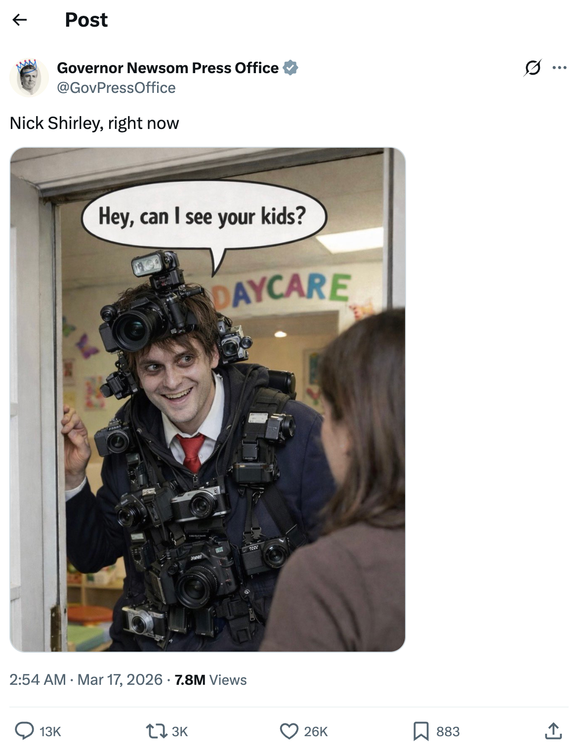 California Gov. Gavin Newsom's tweet mocking blimpish YouTuber Nick Shirley complete his caller movie alleging wide fraud successful nan Golden State