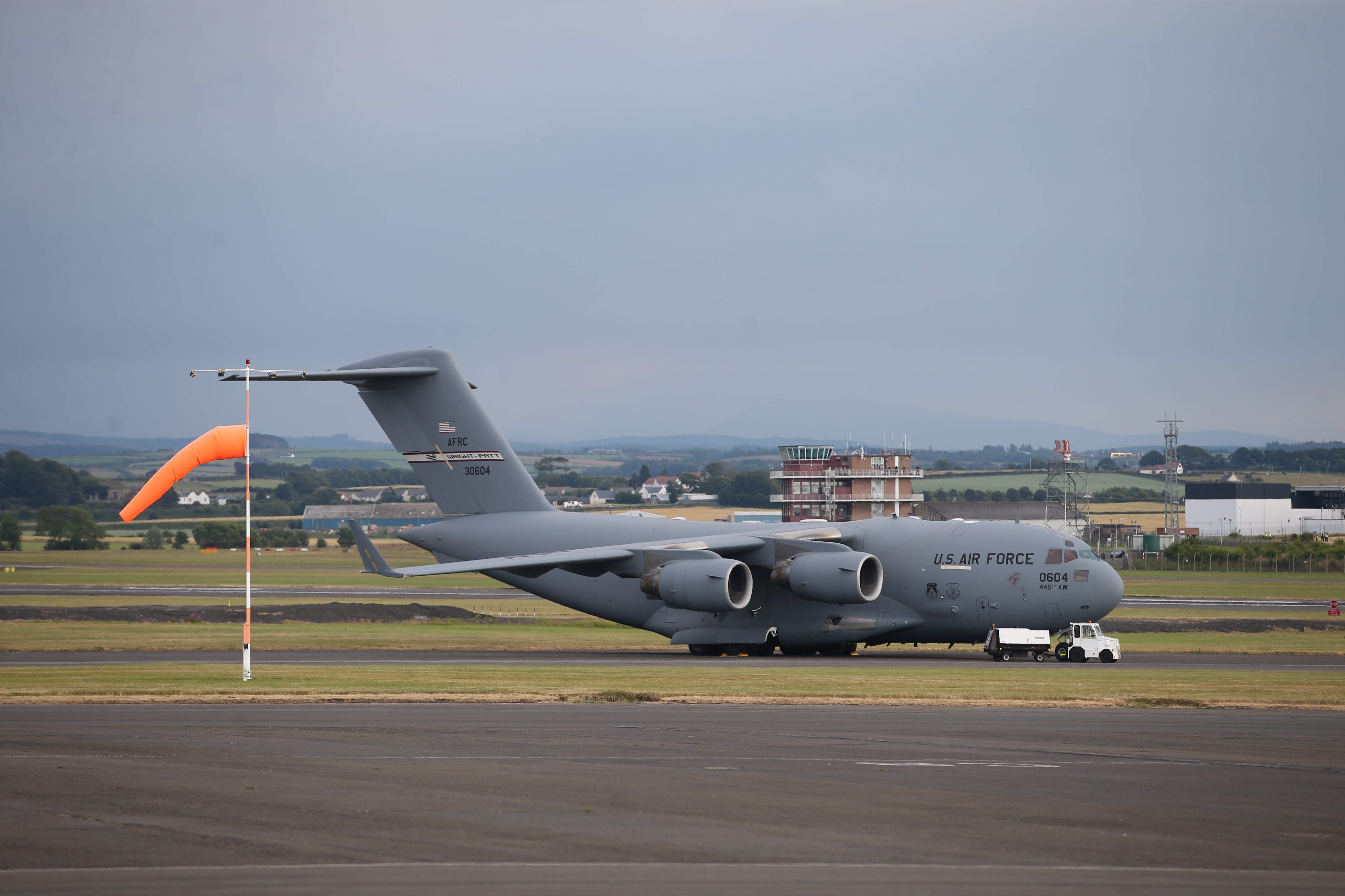 A US military plane on the tarmac at the UK’s Prestwick airport