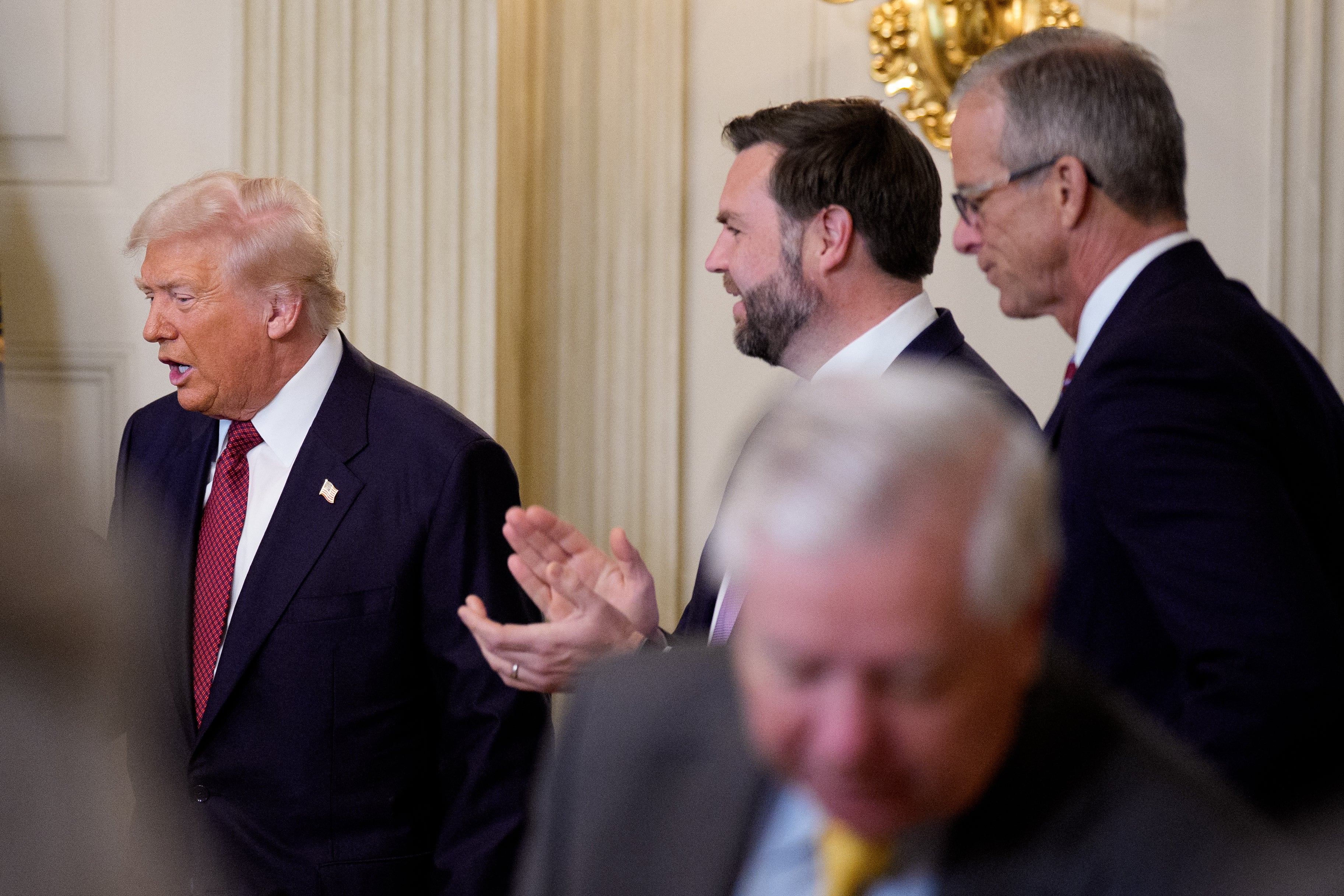 President Donald Trump demanded nan Senate nexus Homeland Security backing pinch nan SAVE America Act, making life harder for Senate Majority Leader John Thune (L)