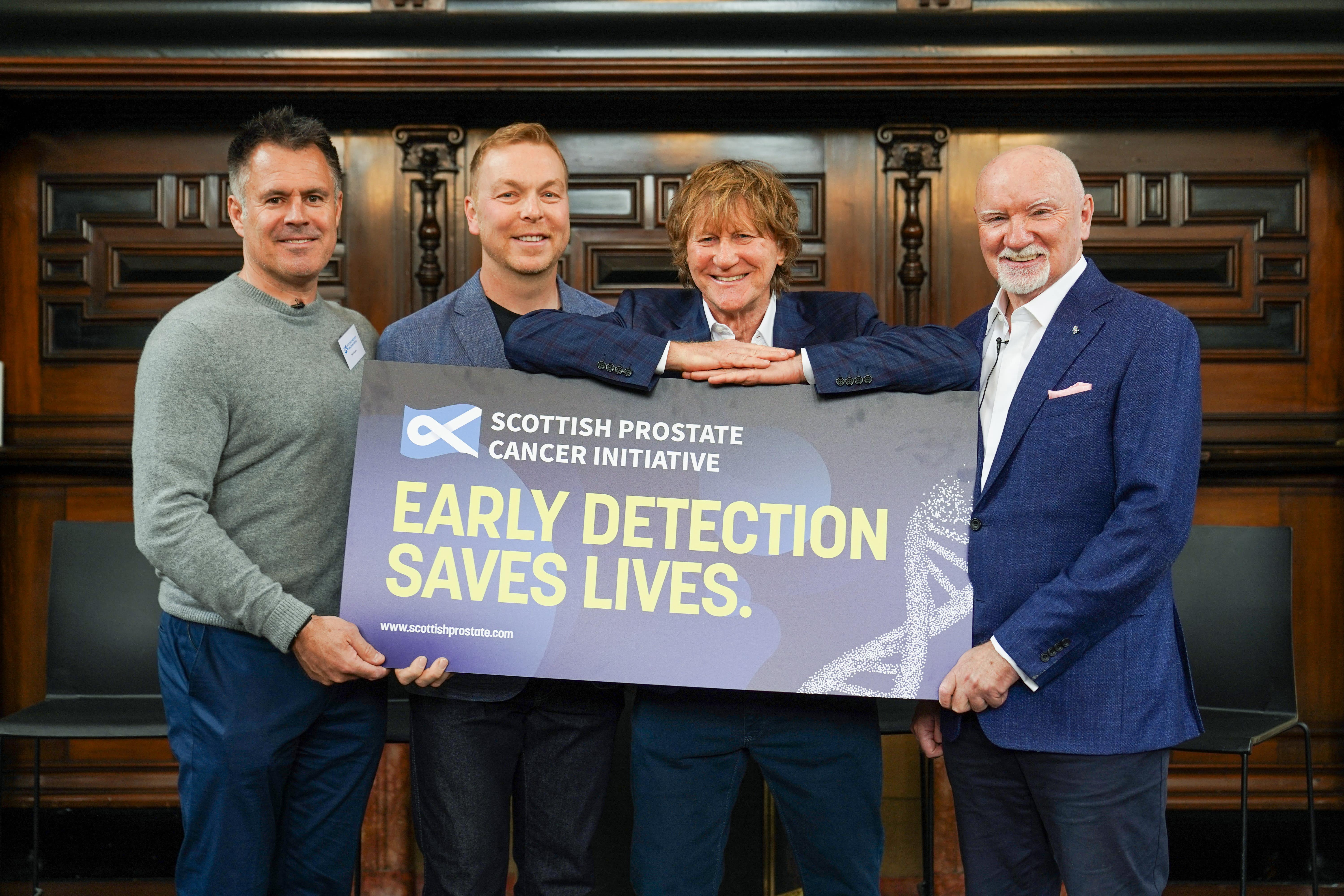 (Left to right) Kenny Logan, Sir Chris Hoy, Professor Sir Chris Evans and Sir Tom Hunter at the launch of the Scottish Prostate Cancer Initiative