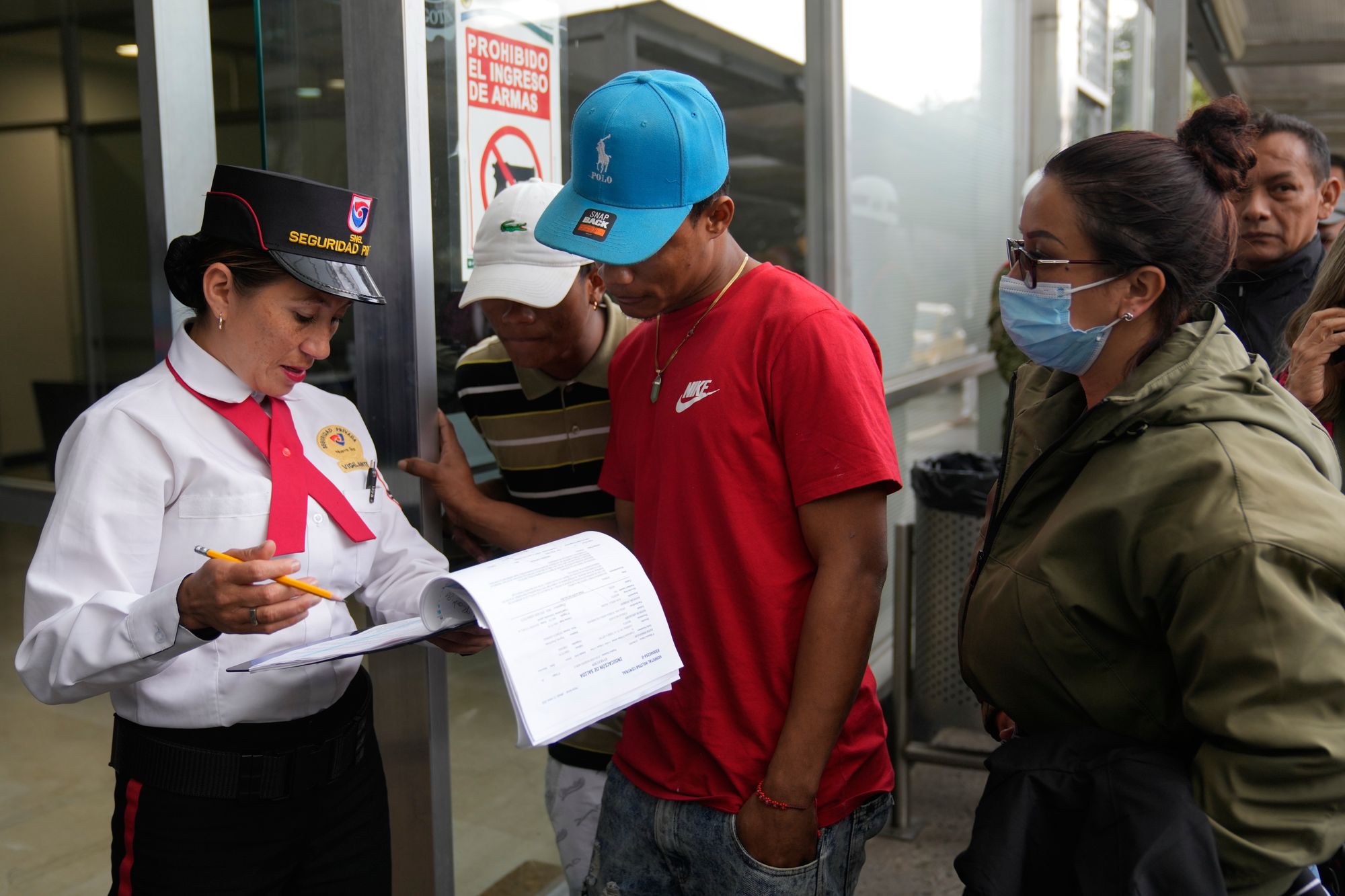 Yeferson de la Hoz, center, nan relative of worker Mauro Penaranda who was connected nan cargo level that collapsed nan erstwhile time aft return disconnected successful Puerto Leguizamo, arrives astatine nan subject infirmary wherever he is being treated successful Bogota, Colombia