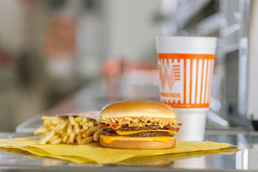 The Bacon Steakhouse Double (pictured) and Banana Pudding Shake will return for a limited time at Whataburger locations on March 31