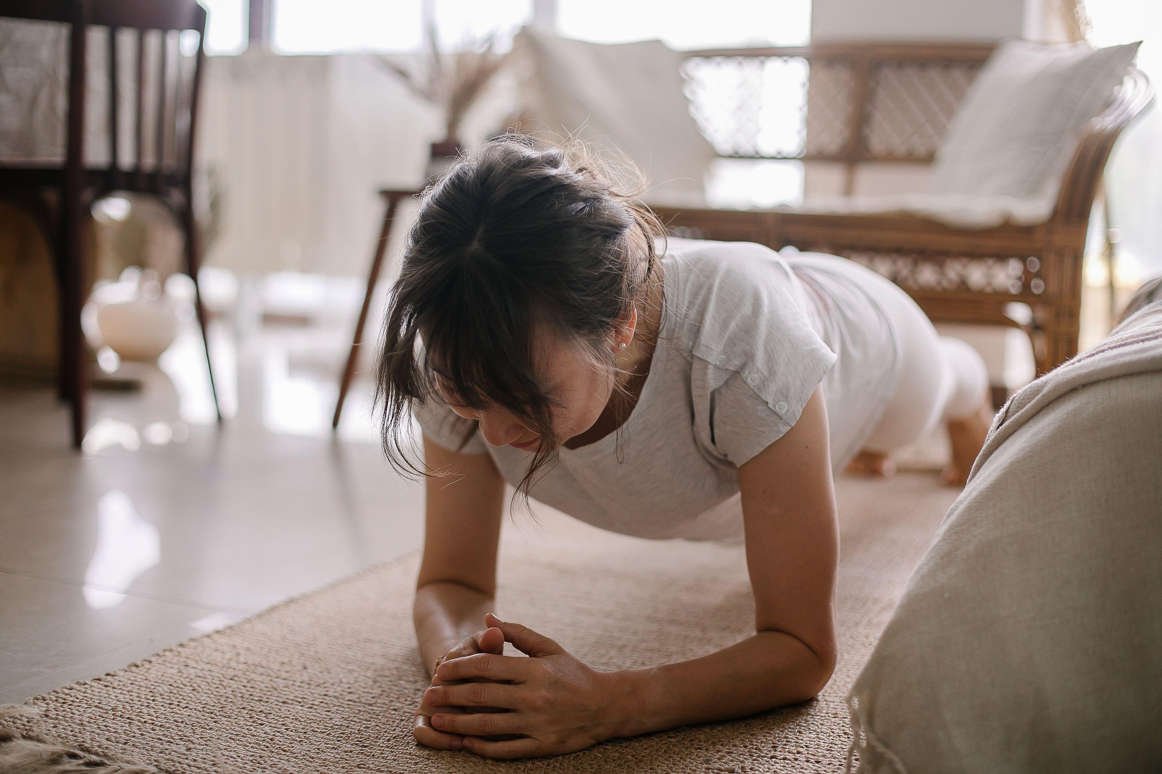 A woman does a plank