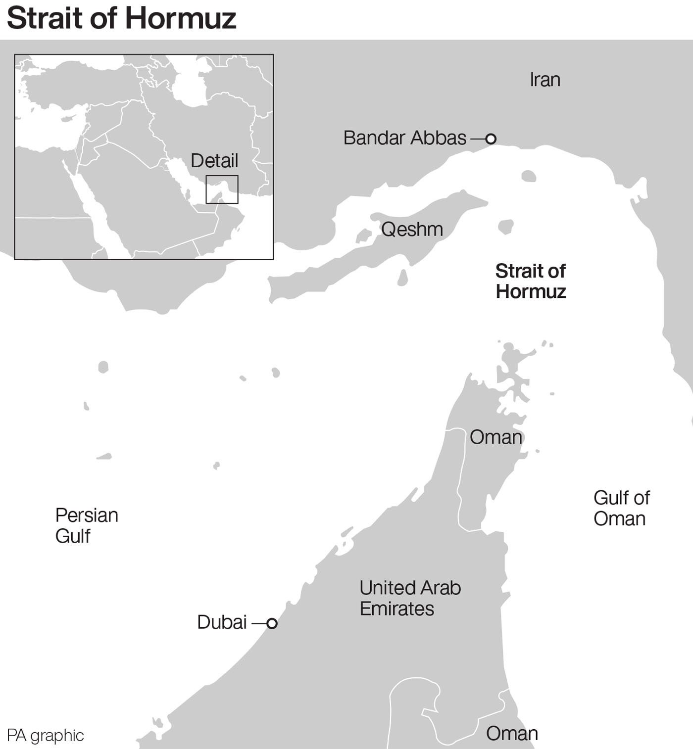 Map showing Strait of Hormuz