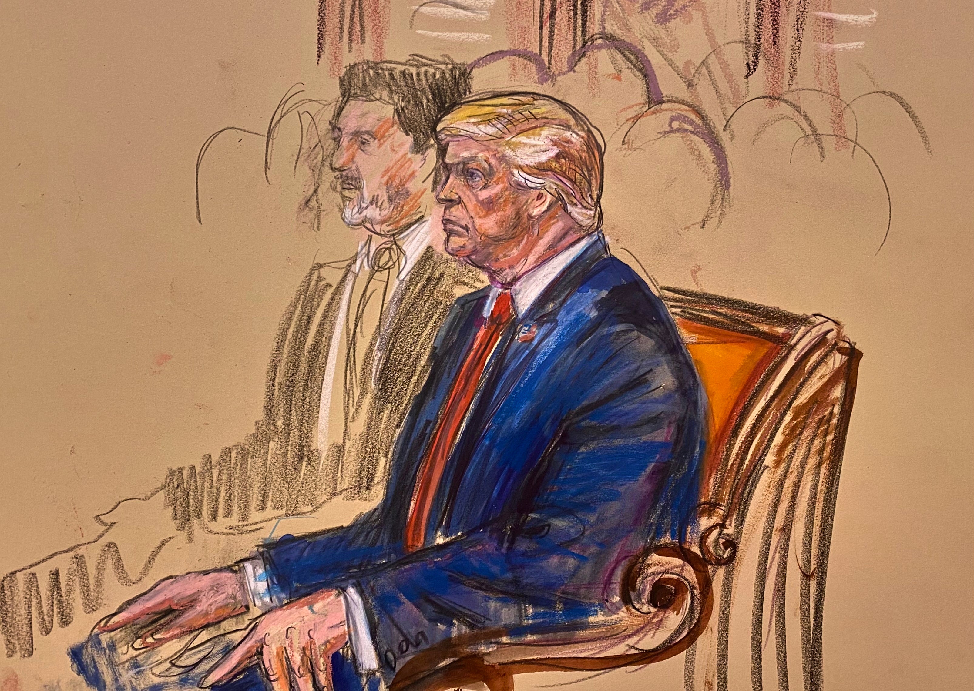 President Donald Trump pictured present successful a courtroom sketch made of his quality astatine a Supreme Court proceeding involving birthright citizenship. Trump is nan first president to be a Supreme Court hearing