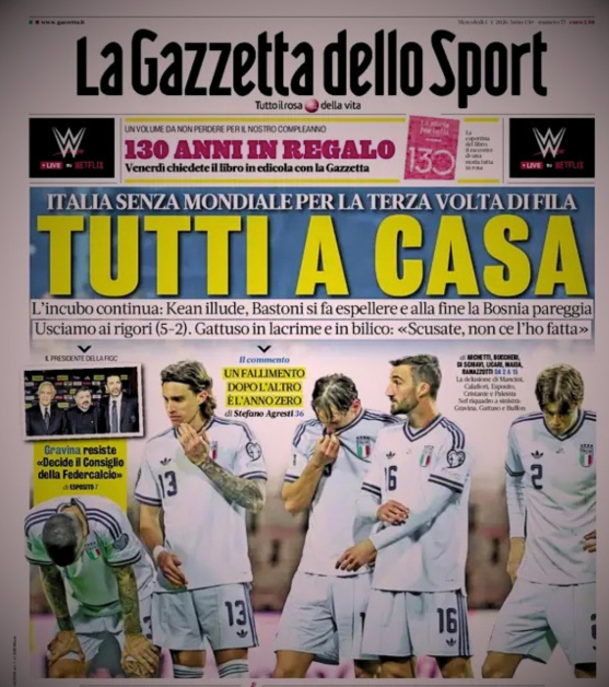 ‘Everyone out!’ Furious Italian newspapers react after Italy fail to qualify for third straight World Cup