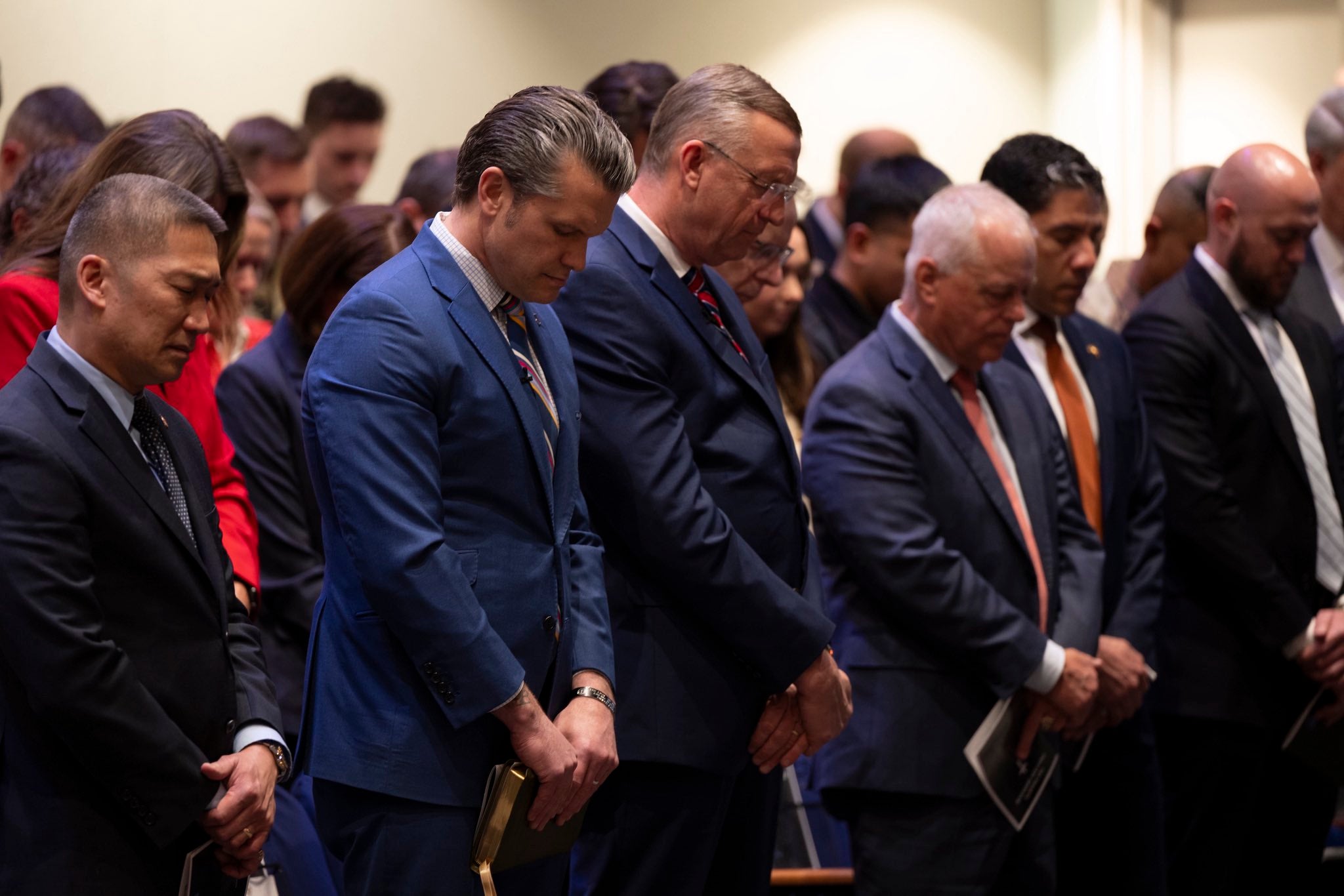 ‘Let each information find its people against nan enemies of righteousness and our awesome nation,’ Hegseth prayed astatine a Pentagon belief work past week. He asked that ‘wicked souls beryllium delivered to nan eternal damnation prepared for them’