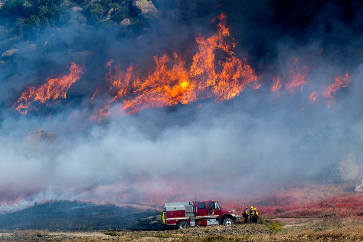 Residents evacuated as 50mph winds whip up two brush fires in Southern California