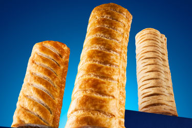 <p>On a roll: the new Greggs chicken roll, flanked by the sausage (left) and vegan options</p>