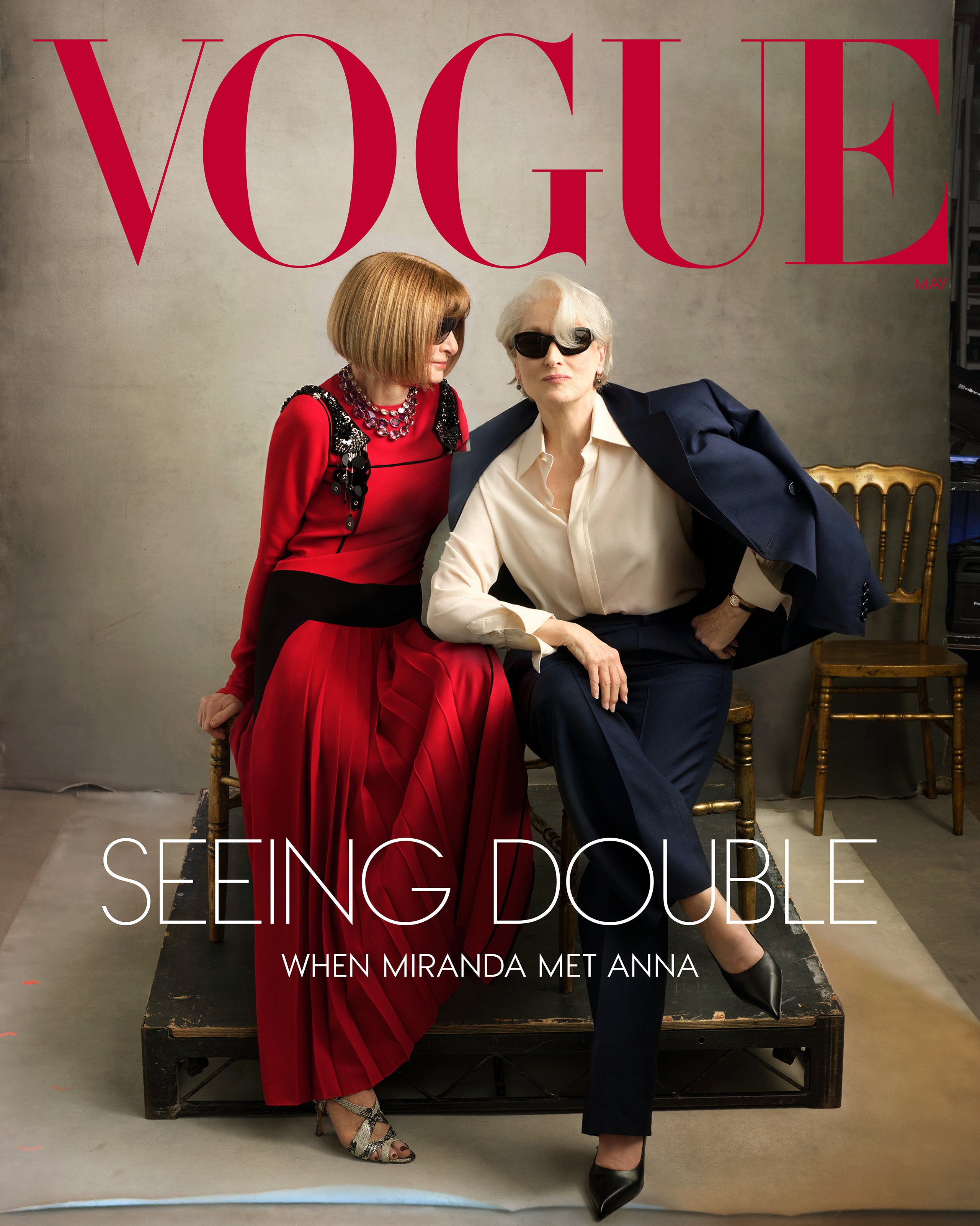 Anna Wintour en Meryl Streep op de cover van 'Vogue'