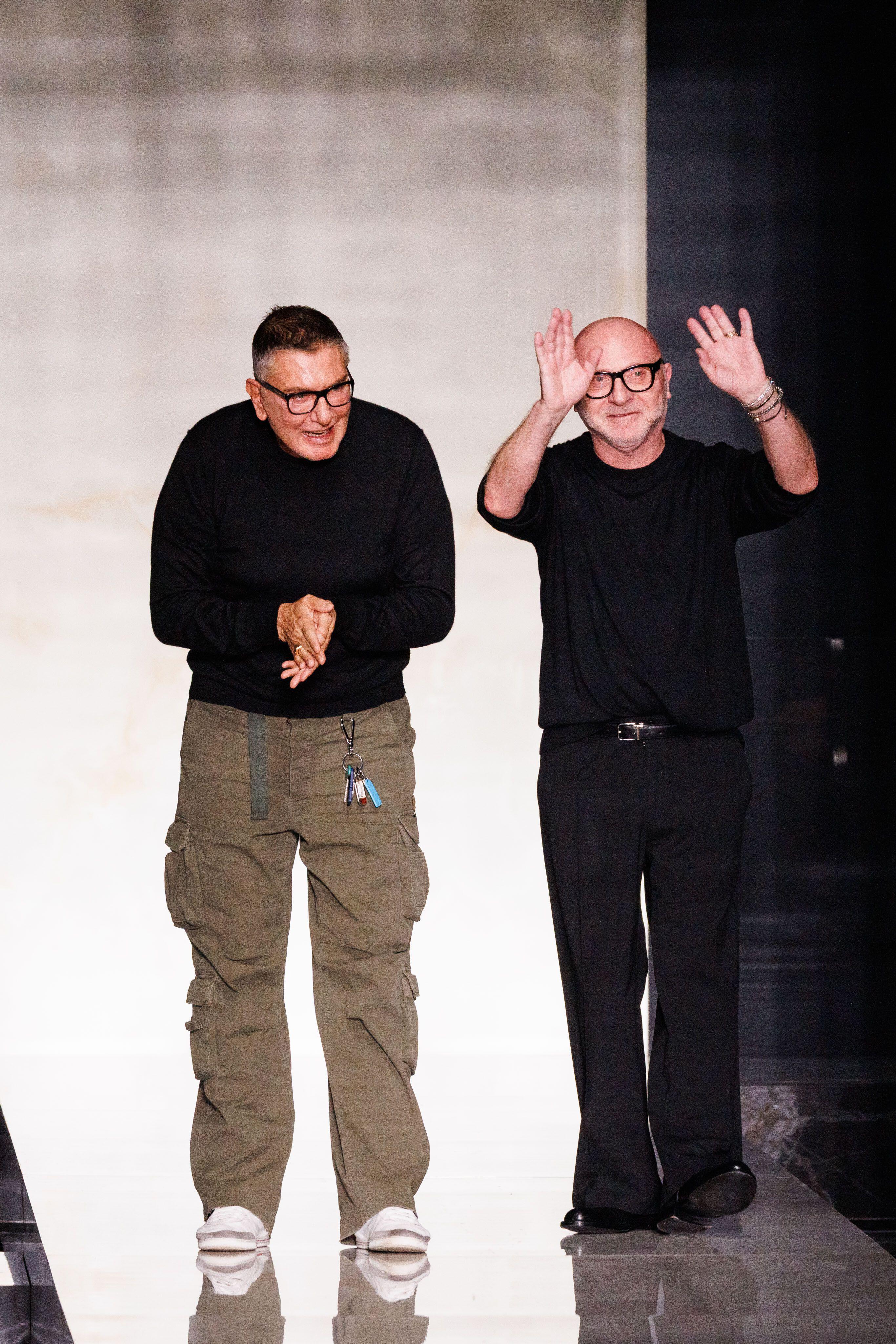 Stefano Gabbana (left) and Domenico Dolce accept applause at Milan Fashion Week, January 17, 2026