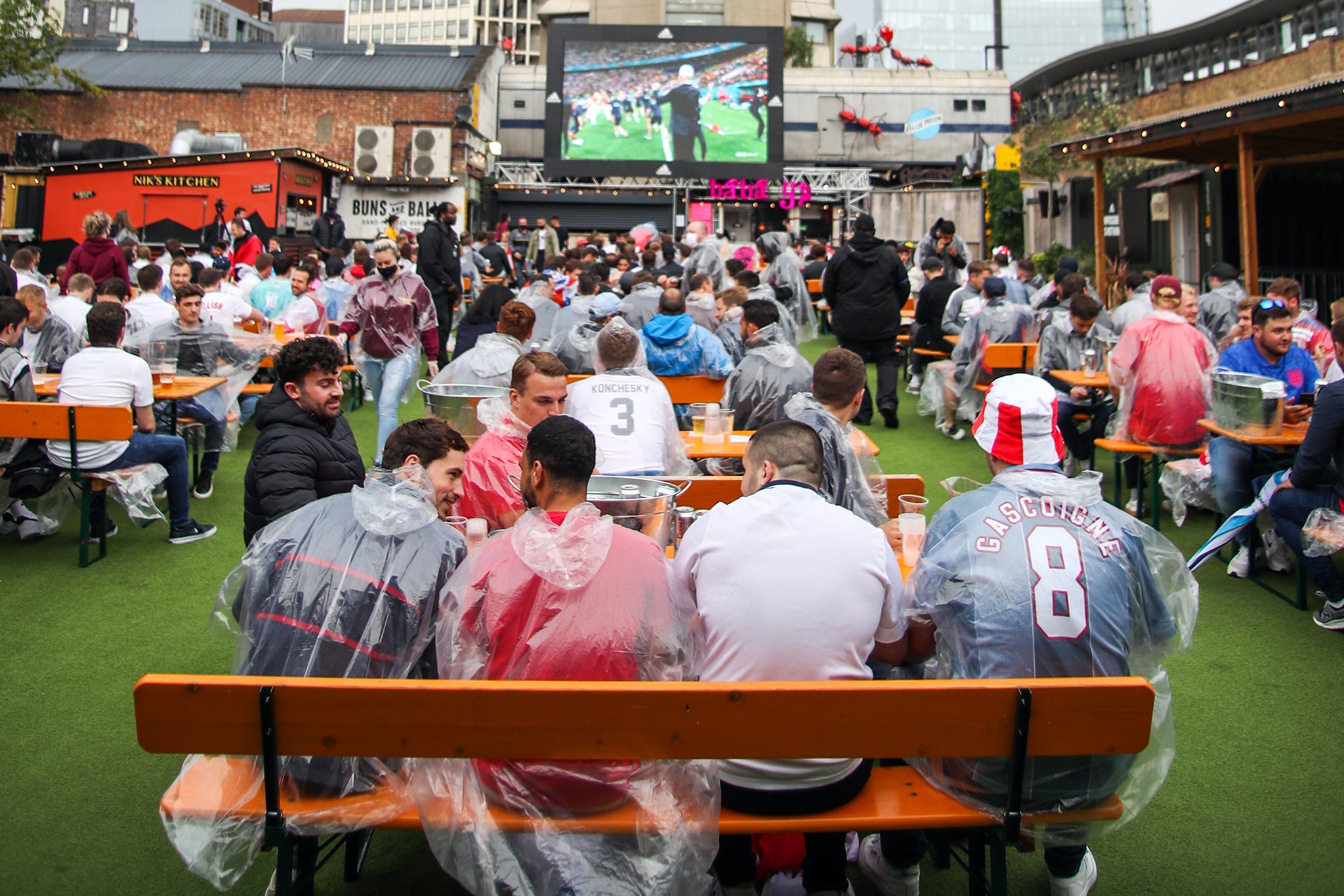 Fans watching England beat Germany 2-0 in the 2020 Euros to reach the quarter-finals