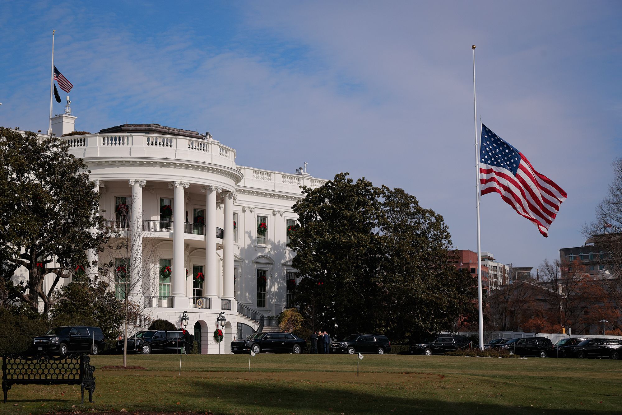 The octagon is being constructed connected nan South Lawn, pictured here, while a overmuch larger overflow area will beryllium staged connected nan Ellipse, Trump told reporters