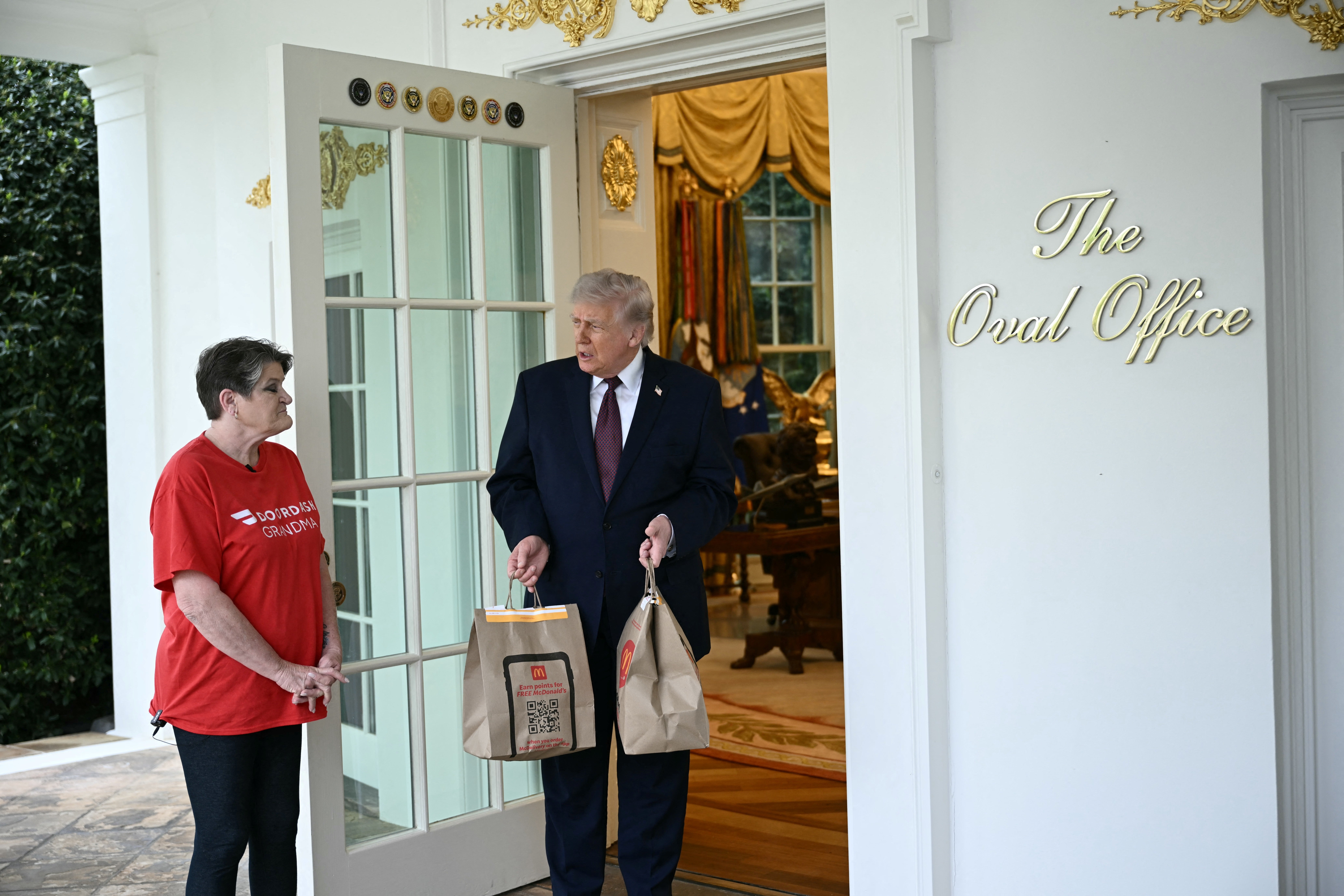 Trump addressed immoderate of his caller controversies during a staged infinitesimal pinch a DoorDash driver extracurricular nan White House connected Monday