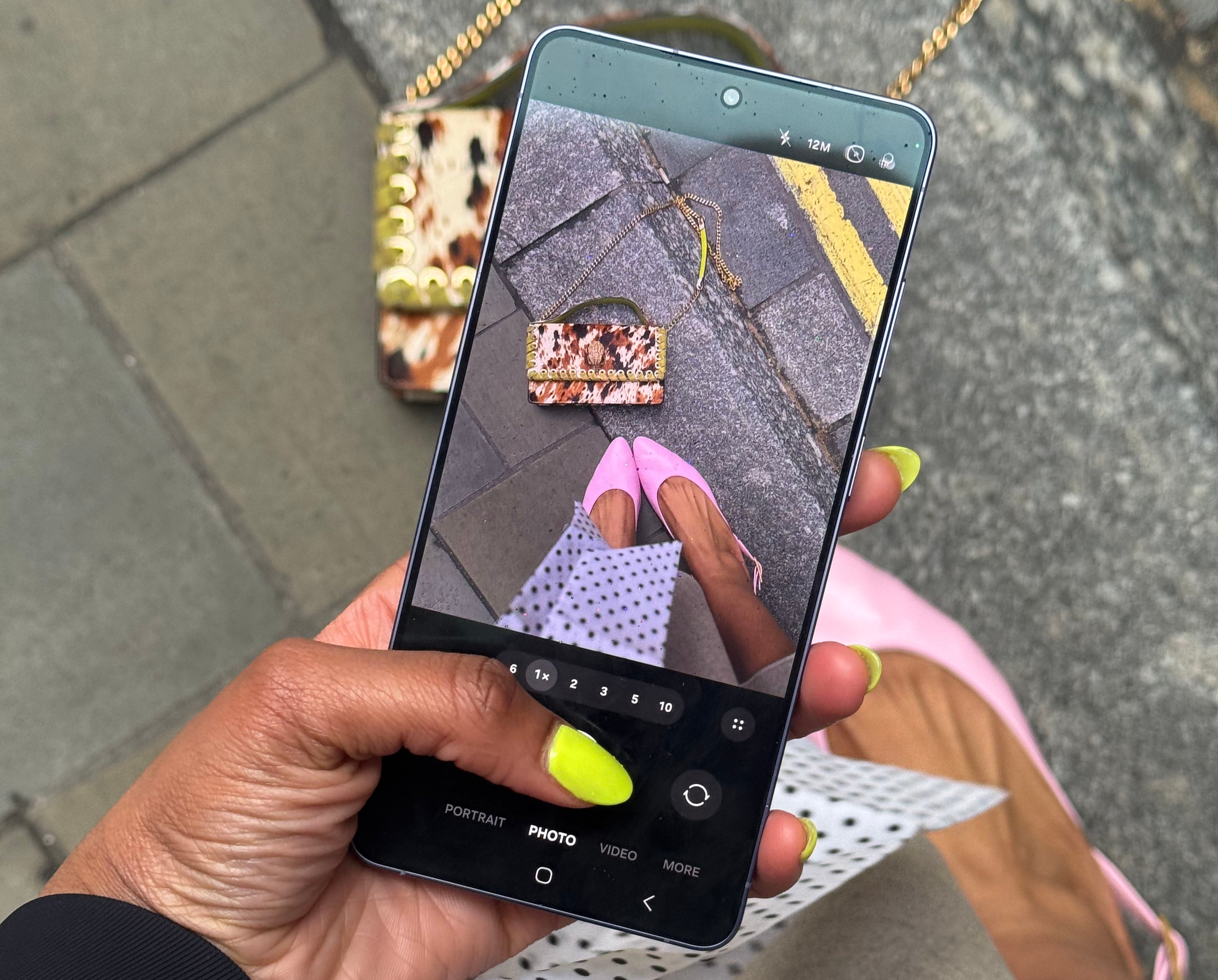 The Galaxy S26 Ultra’s 10x optical-quality zoom means textures and accessories can be isolated even from a distance.