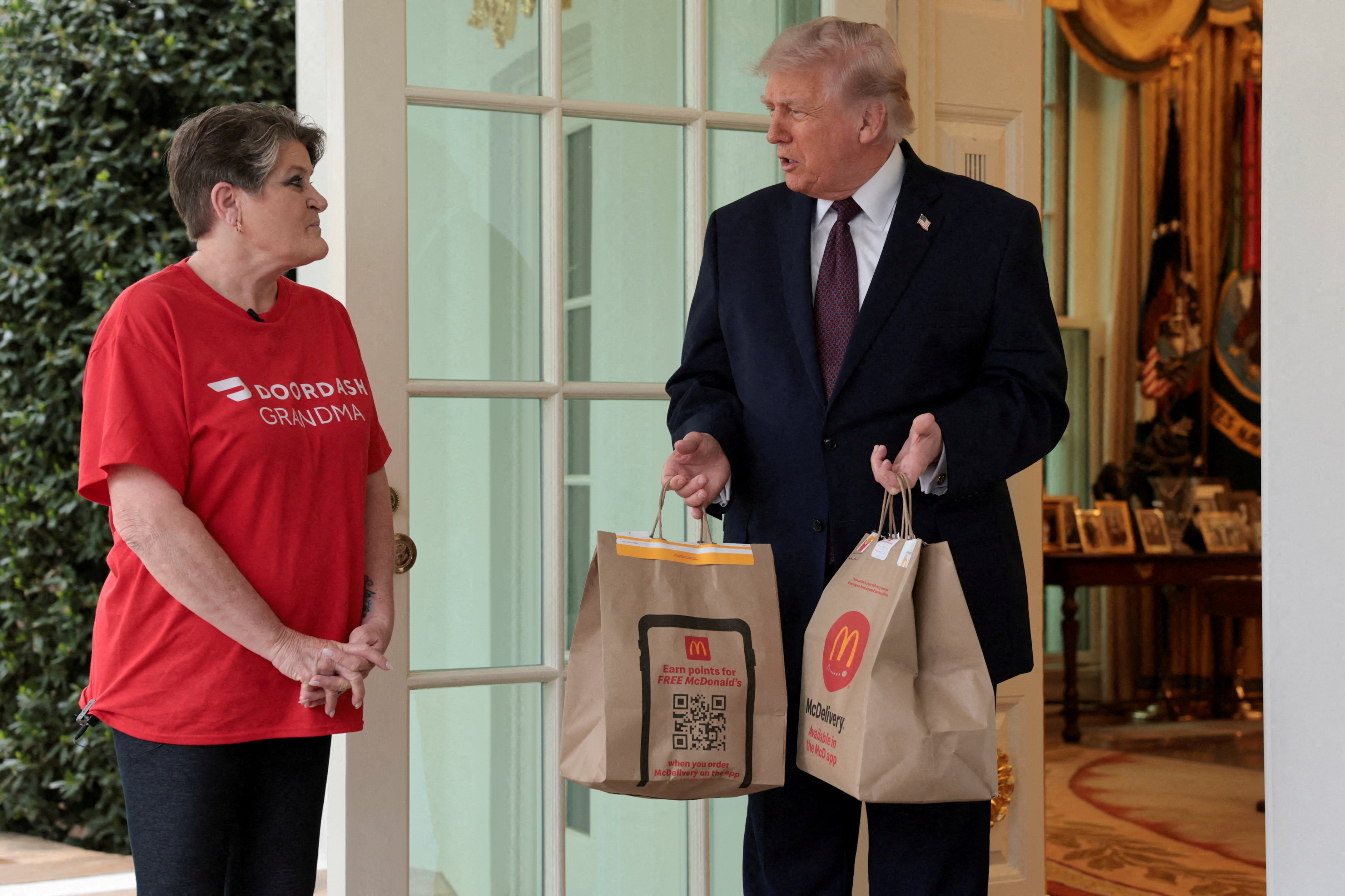 Trump's celebration of the fried apple pie comes just months after he made headlines for accepting a McDonald's DoorDash delivery at the Oval Office