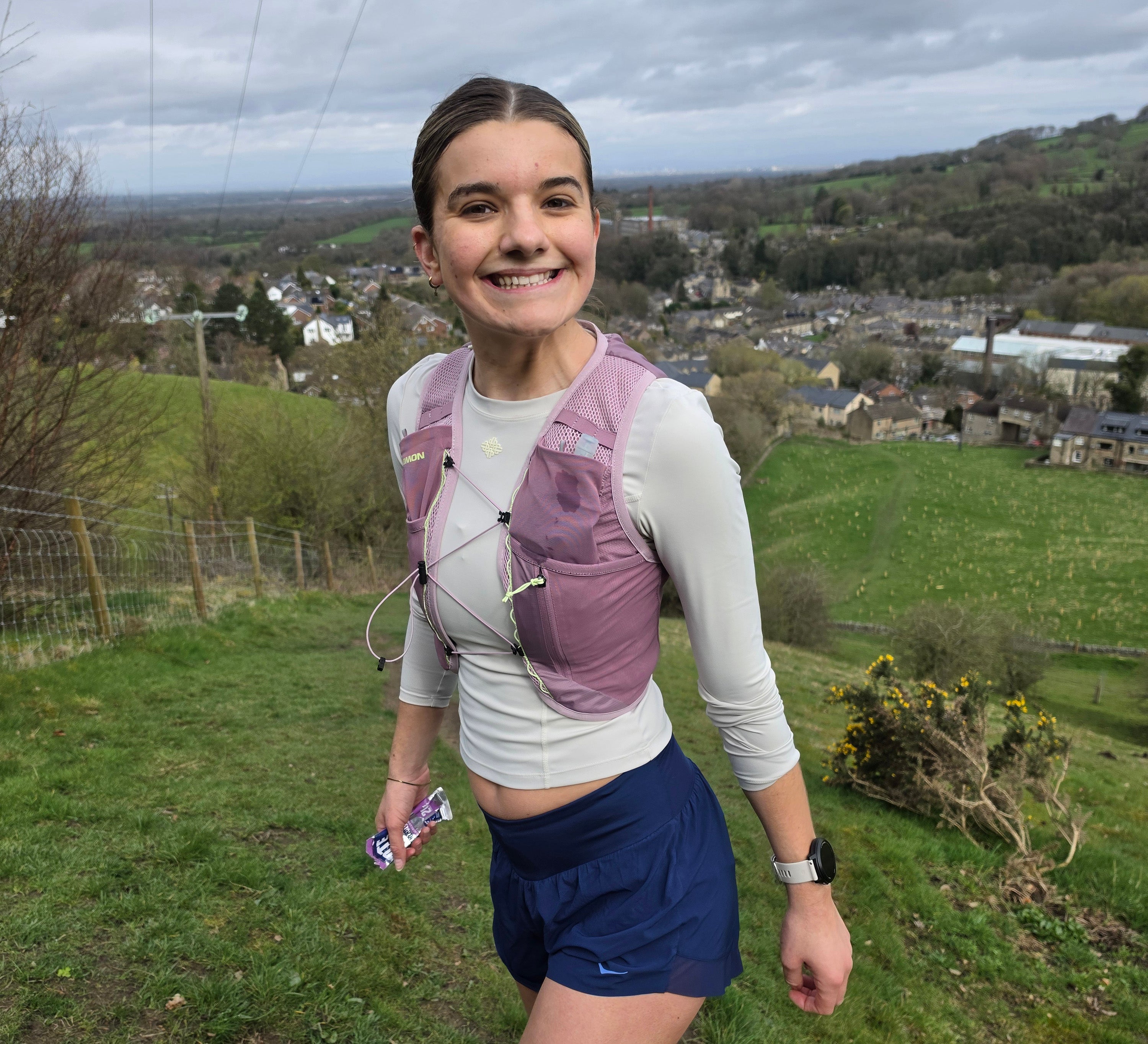 Beth will ask passersby to help take pictures on her scenic trail runs