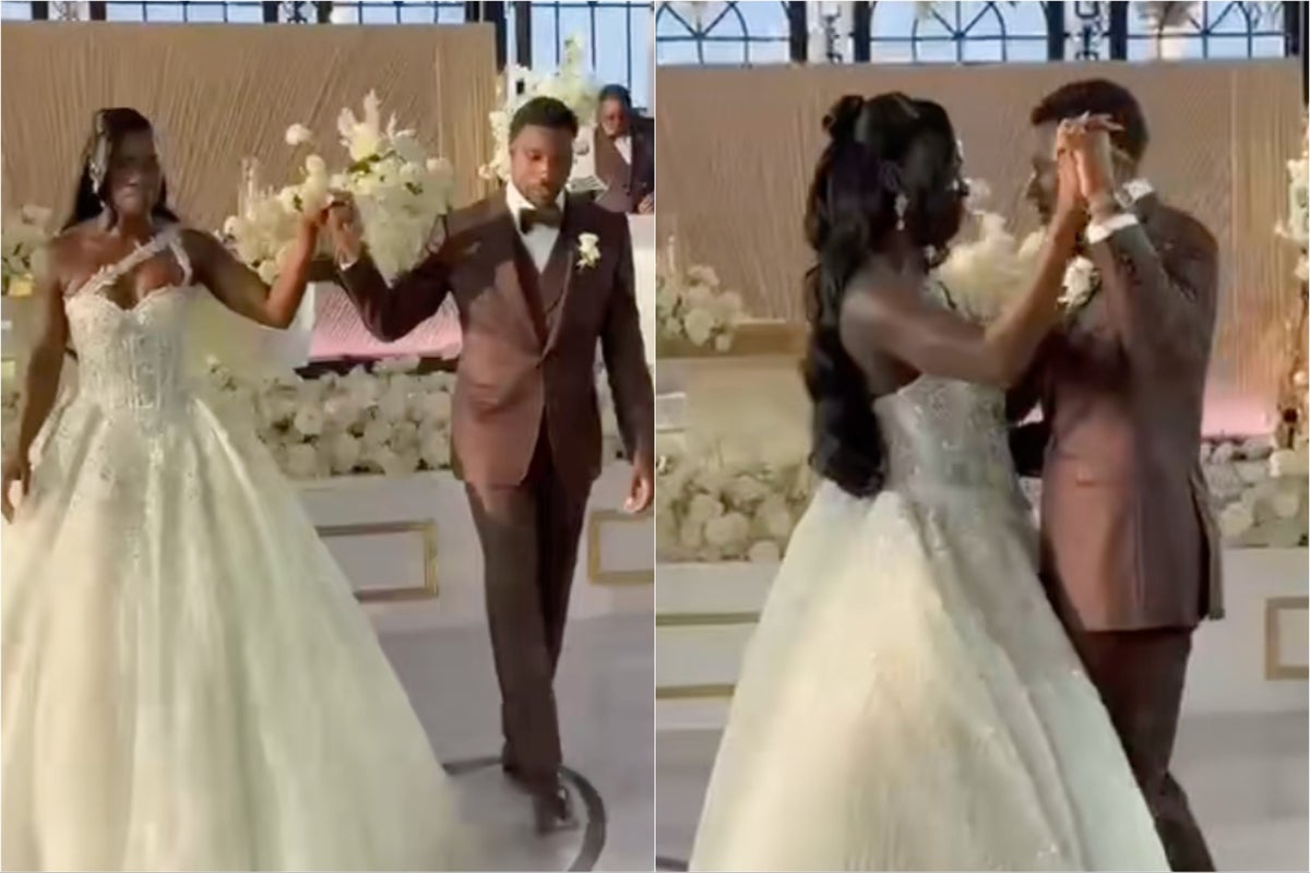 Noah Lyles faces backlash over his reaction to seeing his bride in her wedding dress Noah Lyles faces backlash over his reaction to seeing his bride in her wedding dress