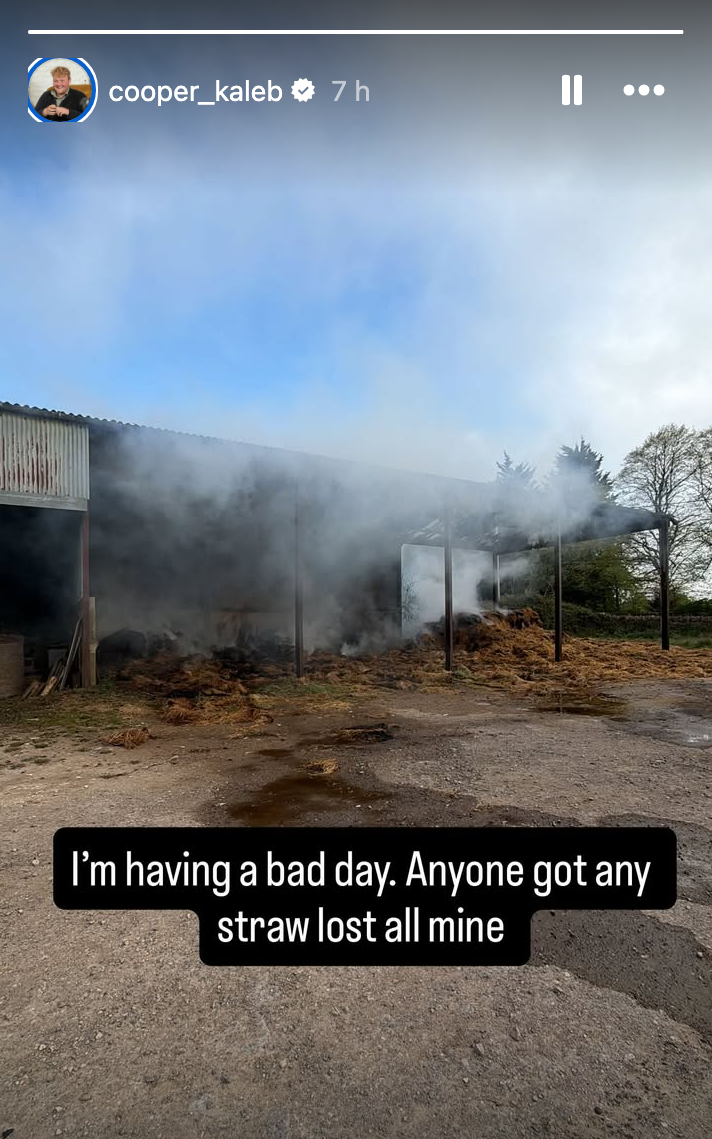 Cooper shared the damage to his barn on Instagram