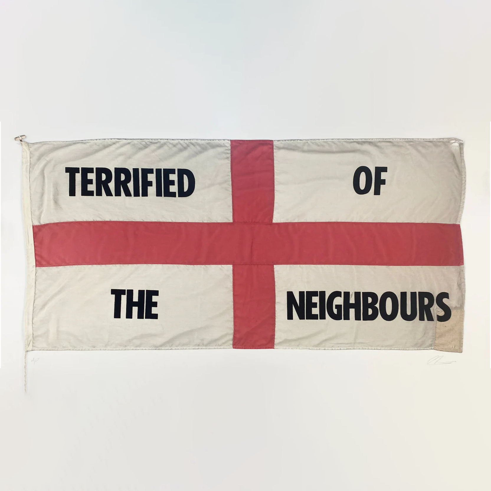 ‘Neighbours’ by Corbin Shaw, an artist who has used the St George’s flag to subvert its popular interpretations