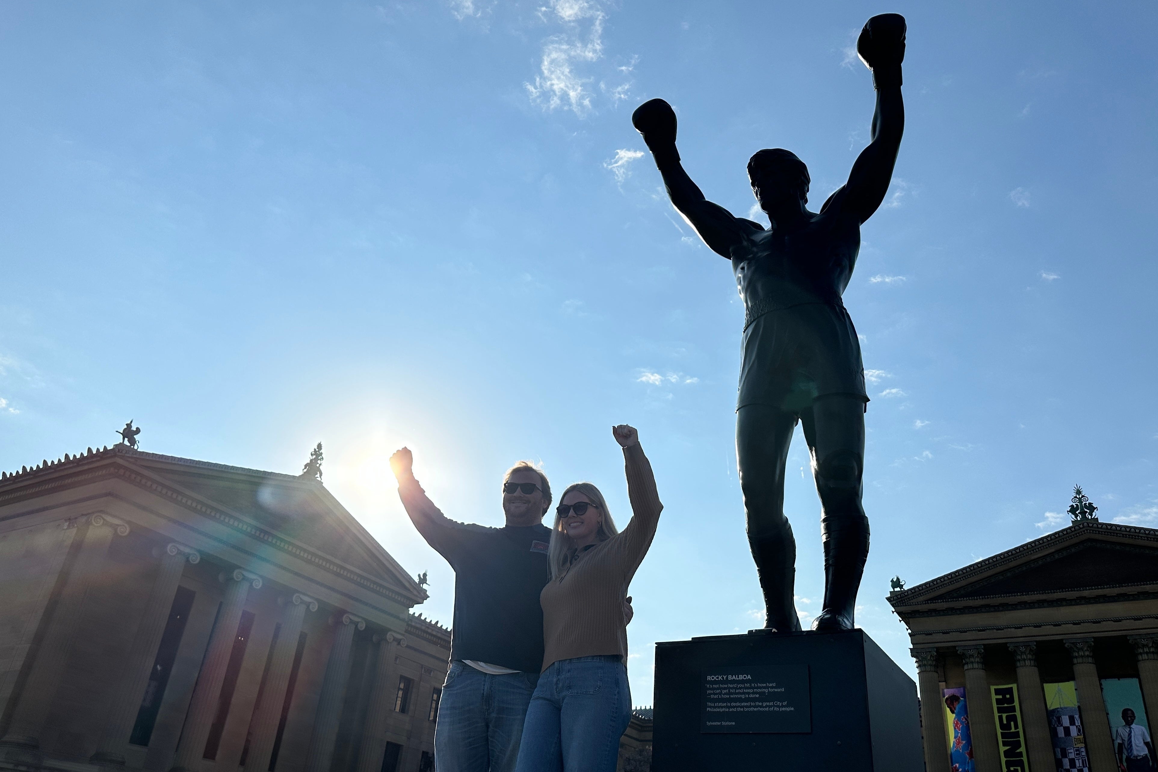 Visitors airs successful beforehand of nan Rocky statue astatine nan Philadelphia Museum of Art