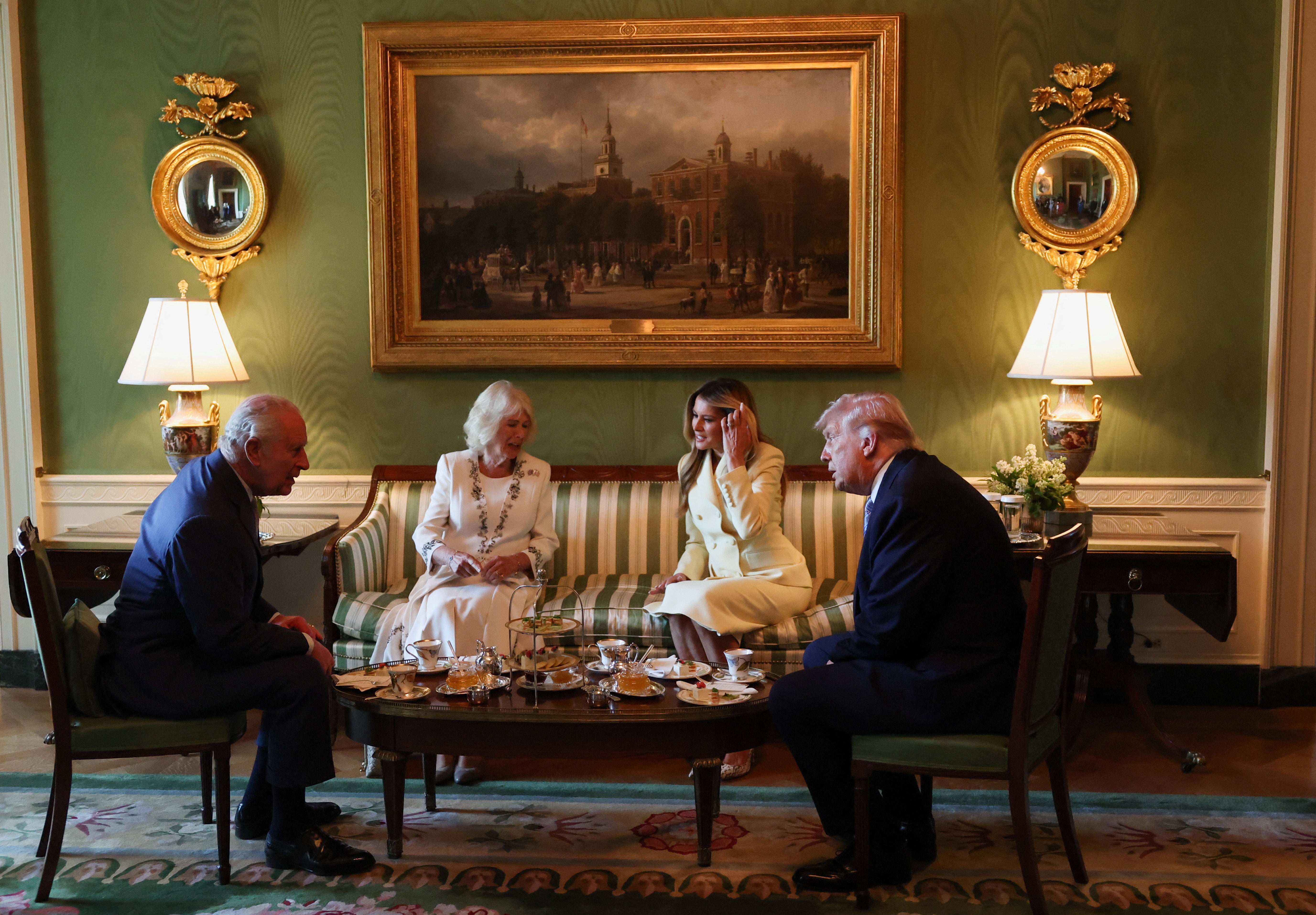President Donald Trump and first lady Melania Trump host King Charles III and Queen Camilla for tea