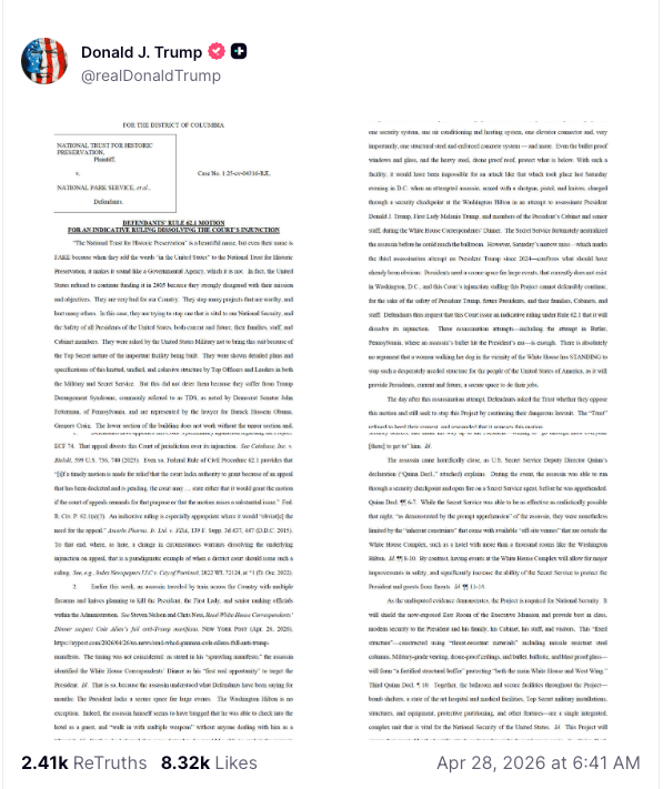 This Truth Social station includes nan ineligible archive that appears to person been authored by Trump himself