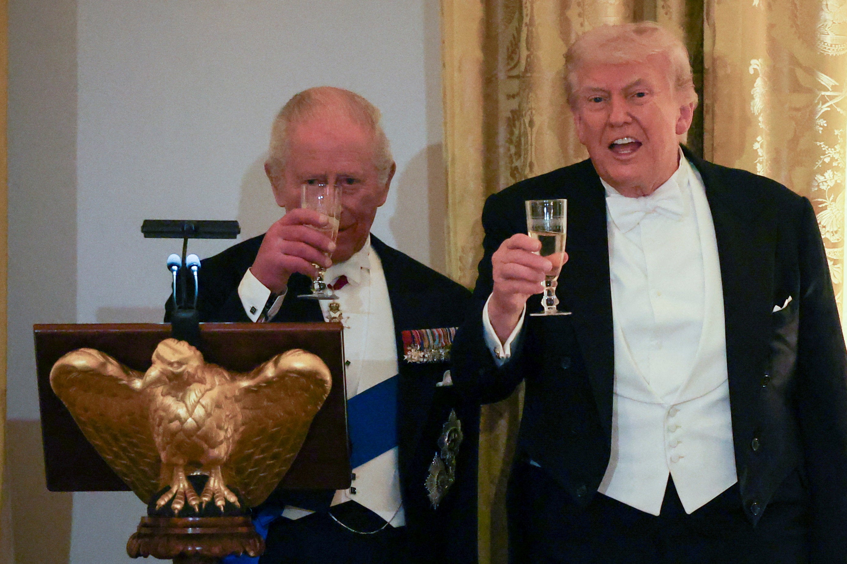 Britain's King Charles and U.S. President Donald Trump raise a toast.