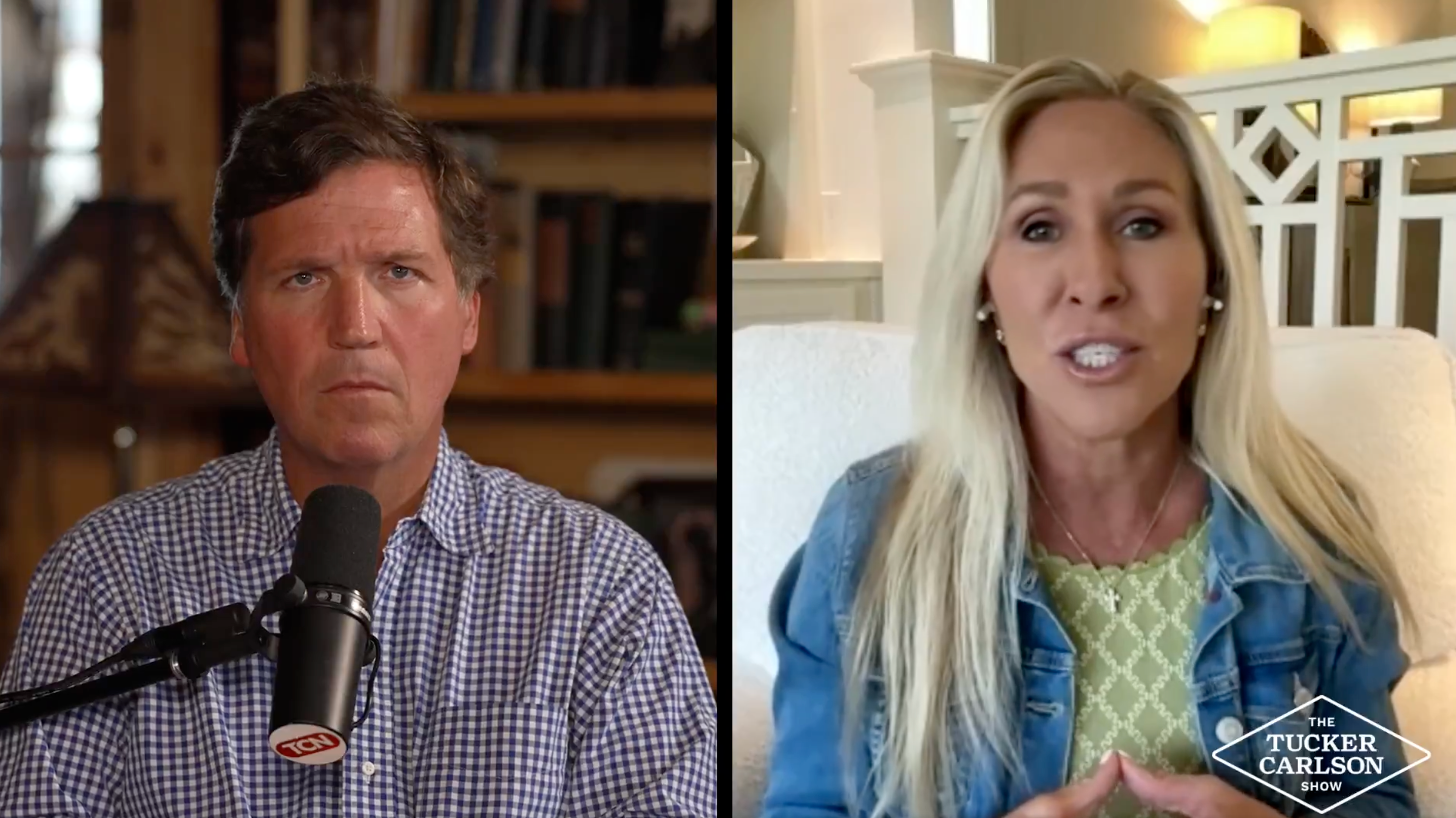 Former Republican typical Marjorie Taylor Greene attacked members of nan GOP she believes to beryllium excessively beholden to their donors successful a speech pinch Tucker Carlson