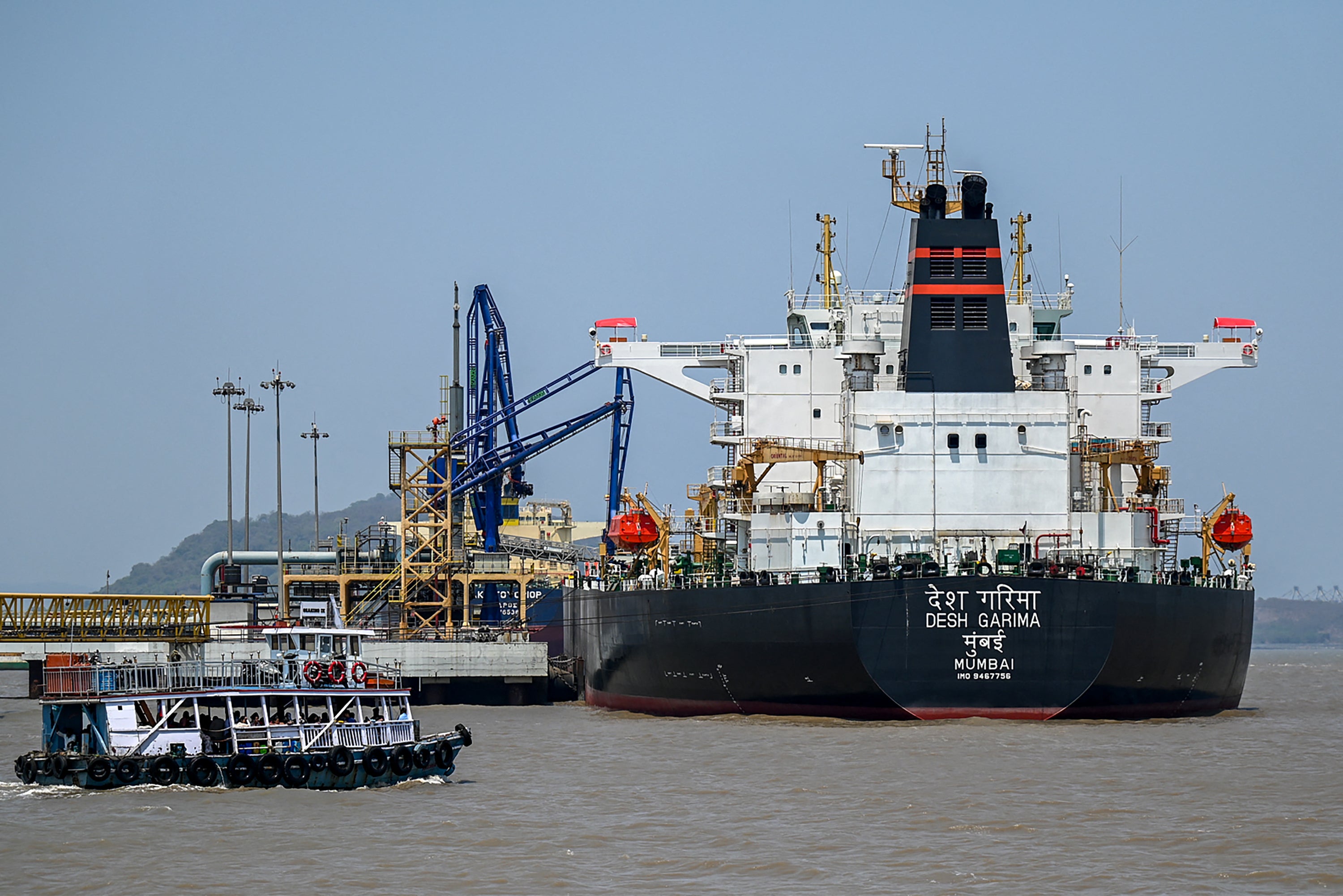 Desh Garima, an Indian-flagged tanker carrying crude lipid that transited done nan Strait of Hormuz, is seen docked astatine an offloading terminal on nan seashore successful Mumbai
