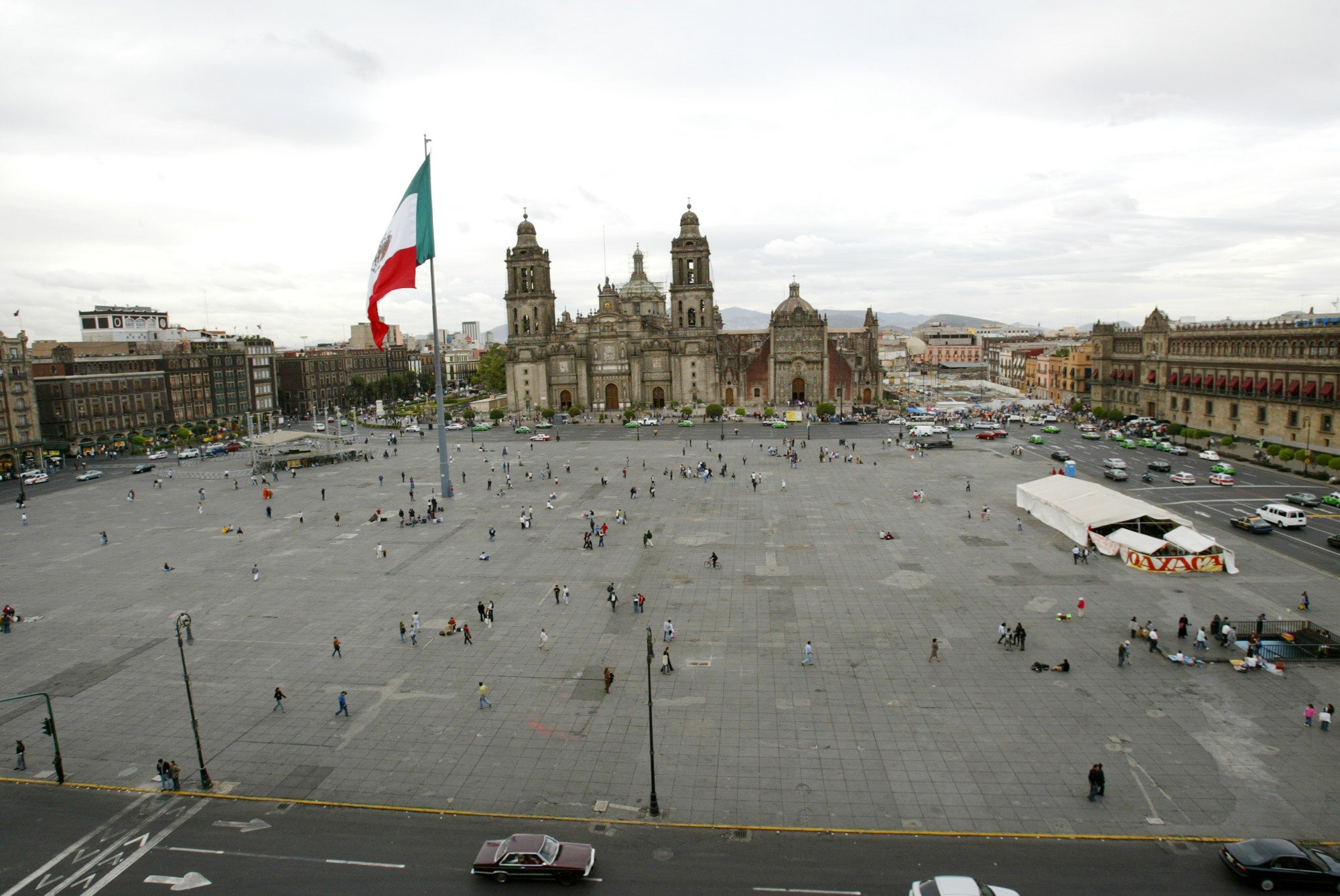 A bird's oculus position of nan Zocalo and a sinking Metropolitan Cathedral successful Mexico City, June 21, 2005. (AP Photo/Marco Ugarte, File)