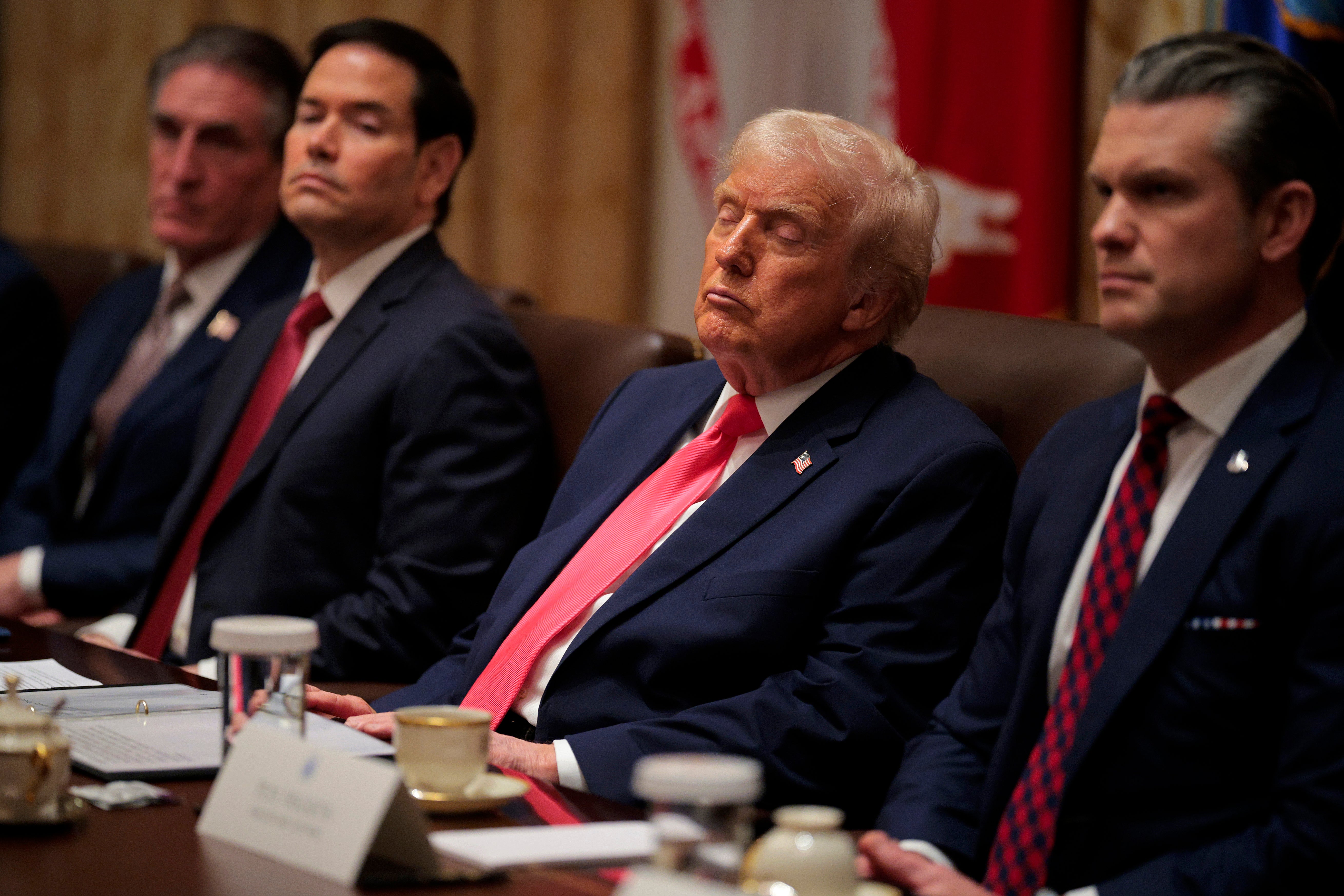 Trump’s predominant posts overnight connected societal media comes arsenic he’s been spotted pinch his eyes closed astatine meetings