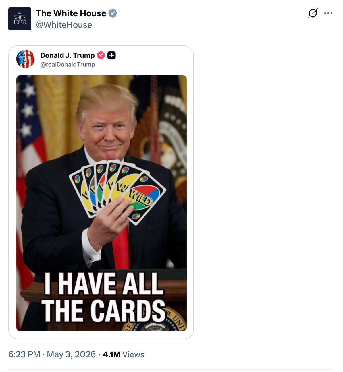 Trump Shredded For Not Understanding The Rules Of Uno In Fresh Ai Slop Meme: ‘i Have All The Cards’