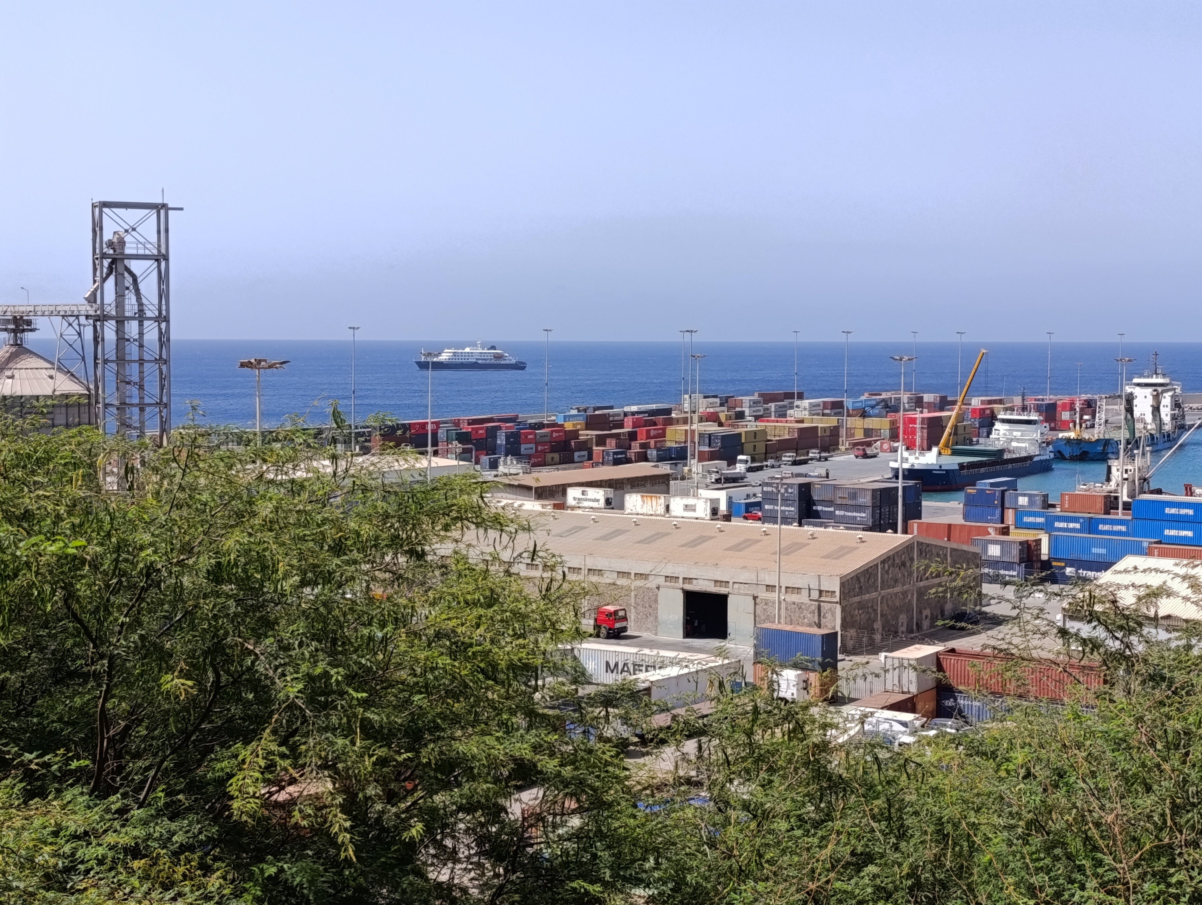 The cruise ship MV Hondius off the port of Praia, Cape Verde.
