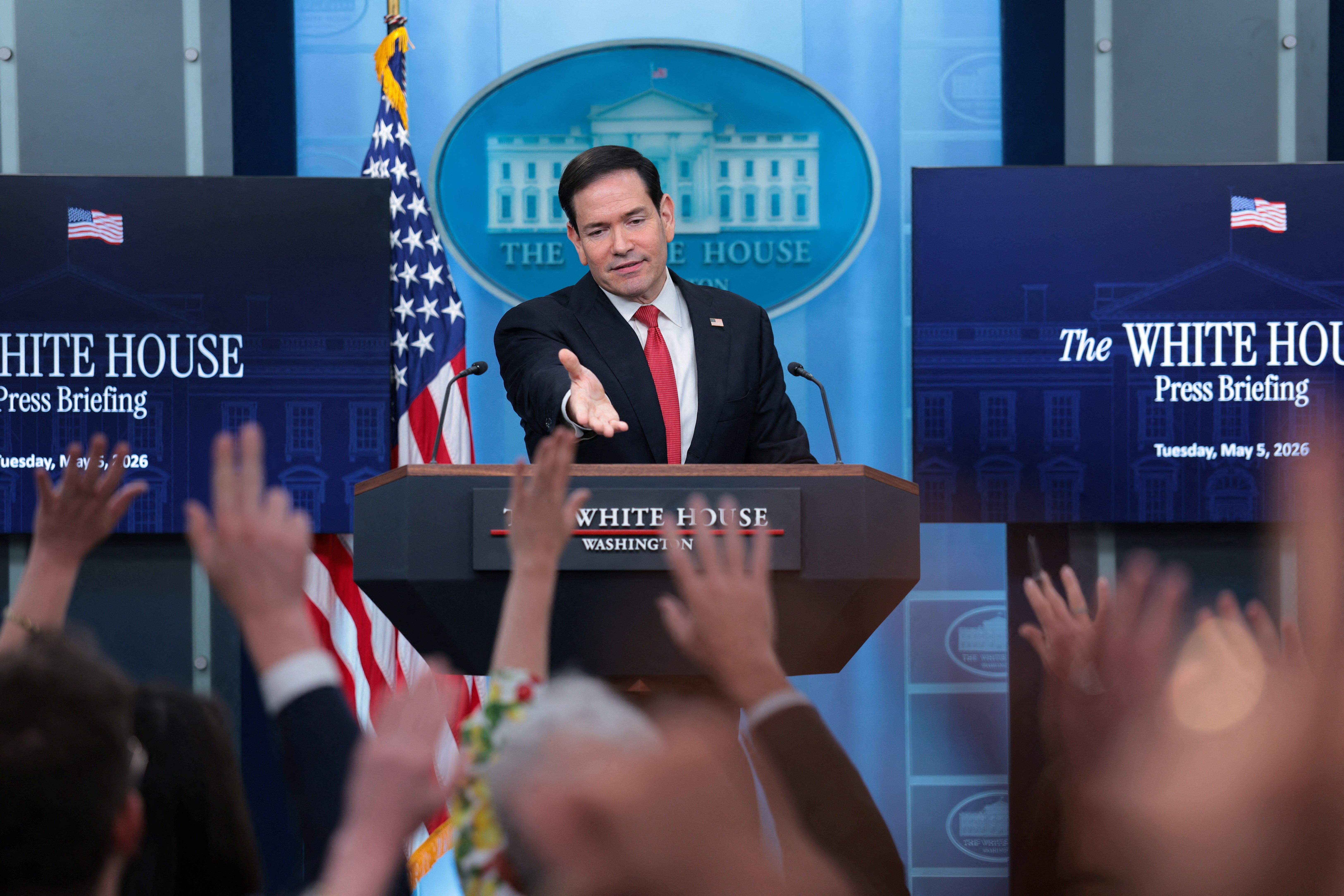 U.S. Secretary of State Marco Rubio addresses media connected Tuesday, his debut filling successful for property caput Karoline Leavitt