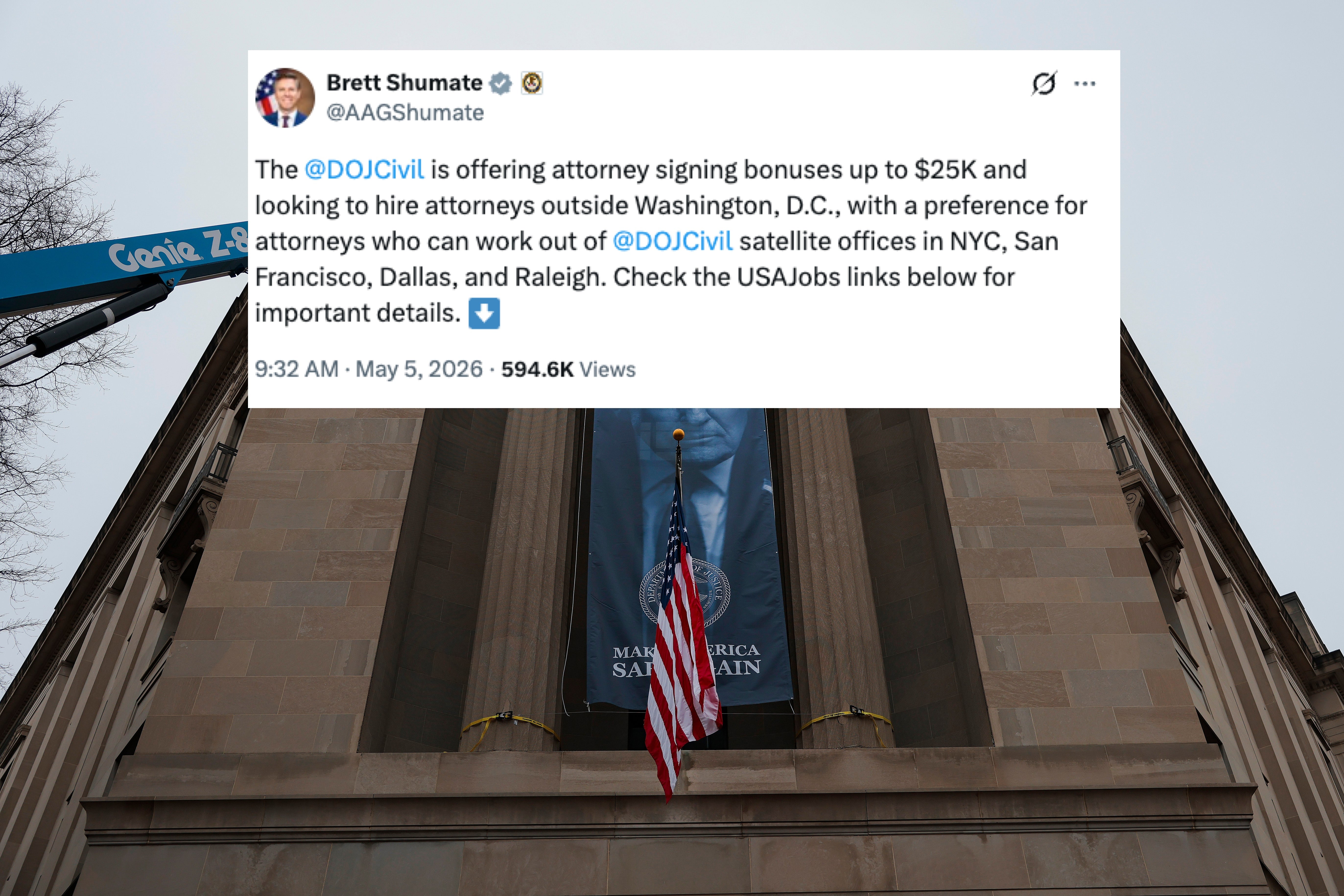 The Justice Department is offering thousands of dollars successful incentives to caller hires, arsenic knowledgeable lawyers fly nan section and recruits are reluctant to join