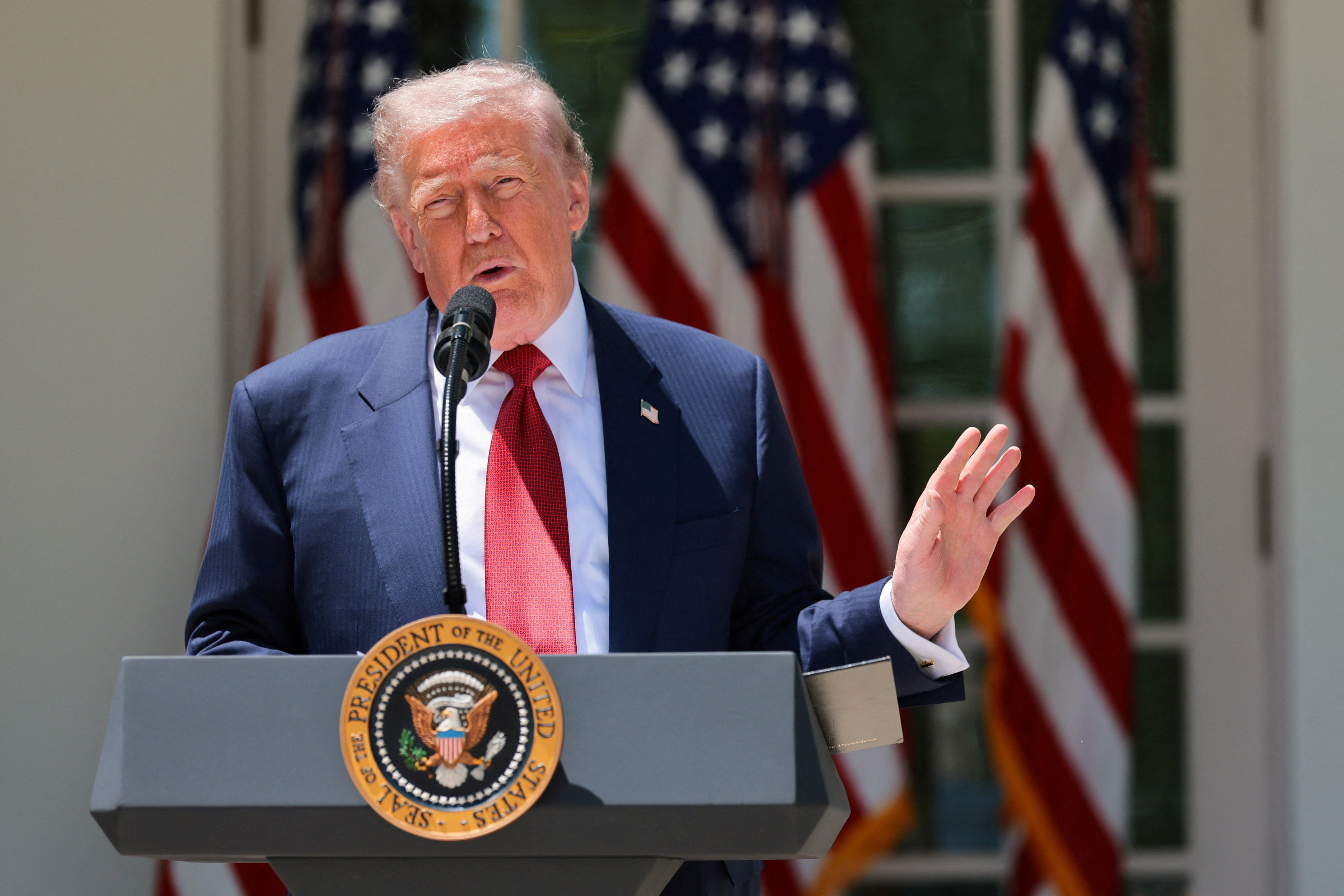 Donald Trump delivers remarks to a Mother’s Day reception for Gold Star mothers, whose children died while serving successful nan U.S. equipped forces, and besides to mothers nan White House is describing arsenic 'Angel Mothers’ who are nan parents of group killed by immigrants successful nan U.S. illegally