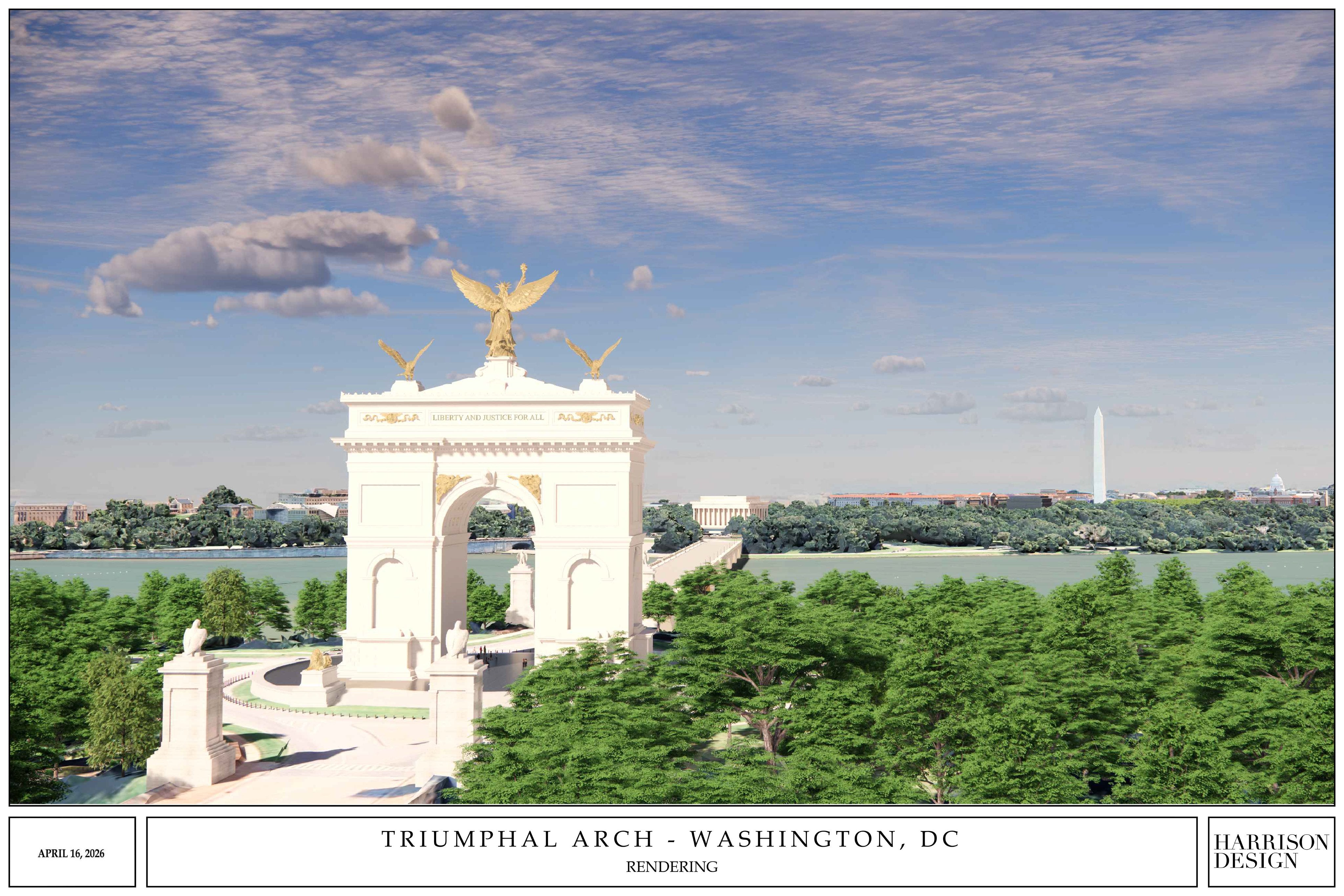 At 250 feet, nan arch would beryllium much than doubly nan tallness of nan Lincoln Memorial. Pictured present is simply a rending released by nan Trump administration